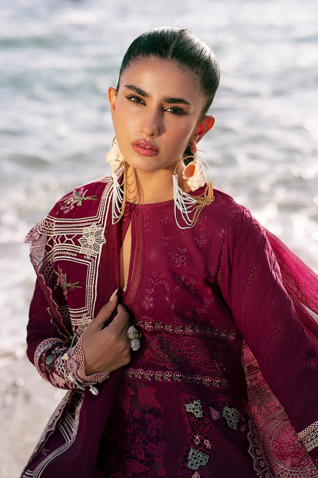 AJR Couture | Dastan Luxury Lawn 25 | Cherry Wine - Rang-e-Khaas