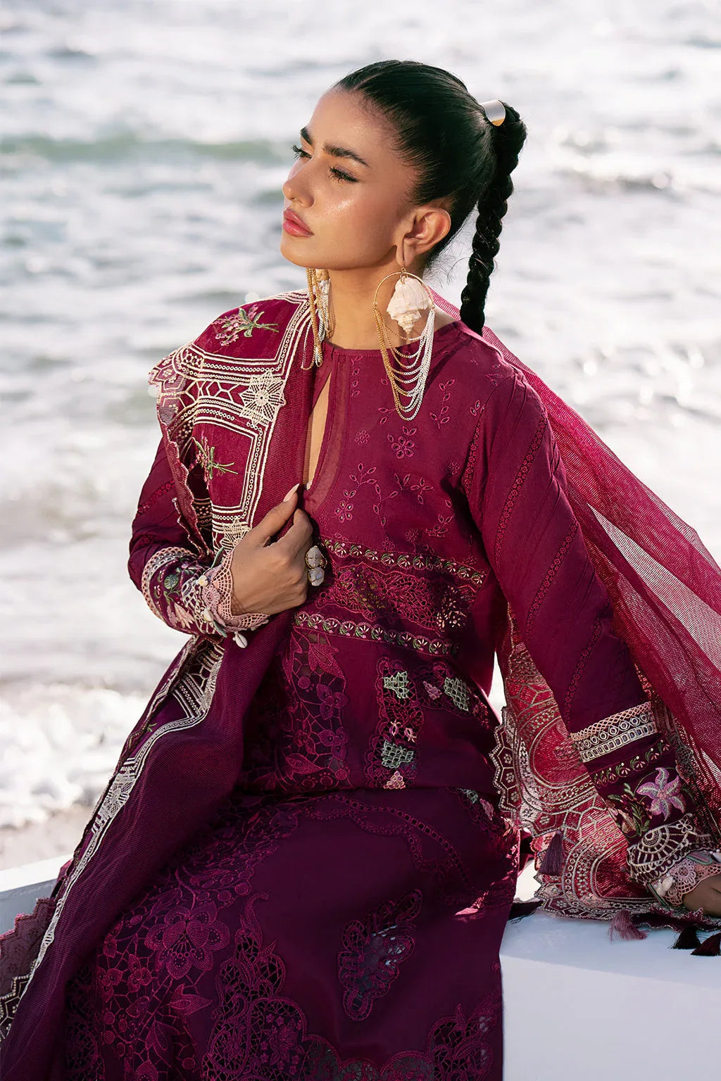 AJR Couture | Dastan Luxury Lawn 25 | Cherry Wine - Rang-e-Khaas