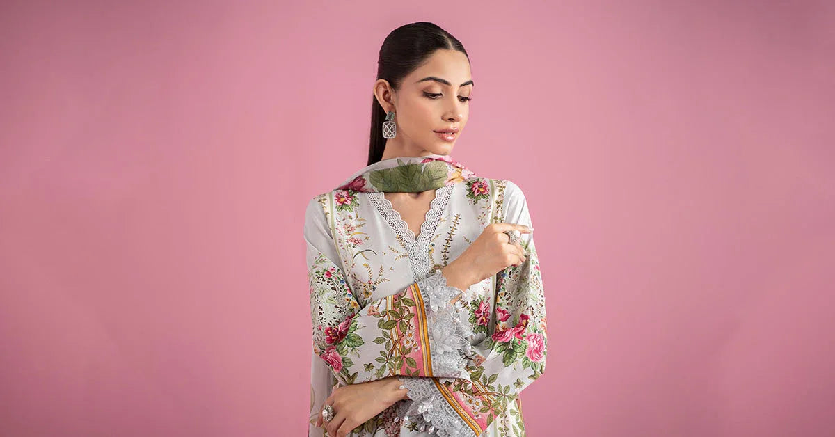3 Piece Unstitched Embroidered Lawn Suit | MPT-2605-B - Rang-e-Khaas