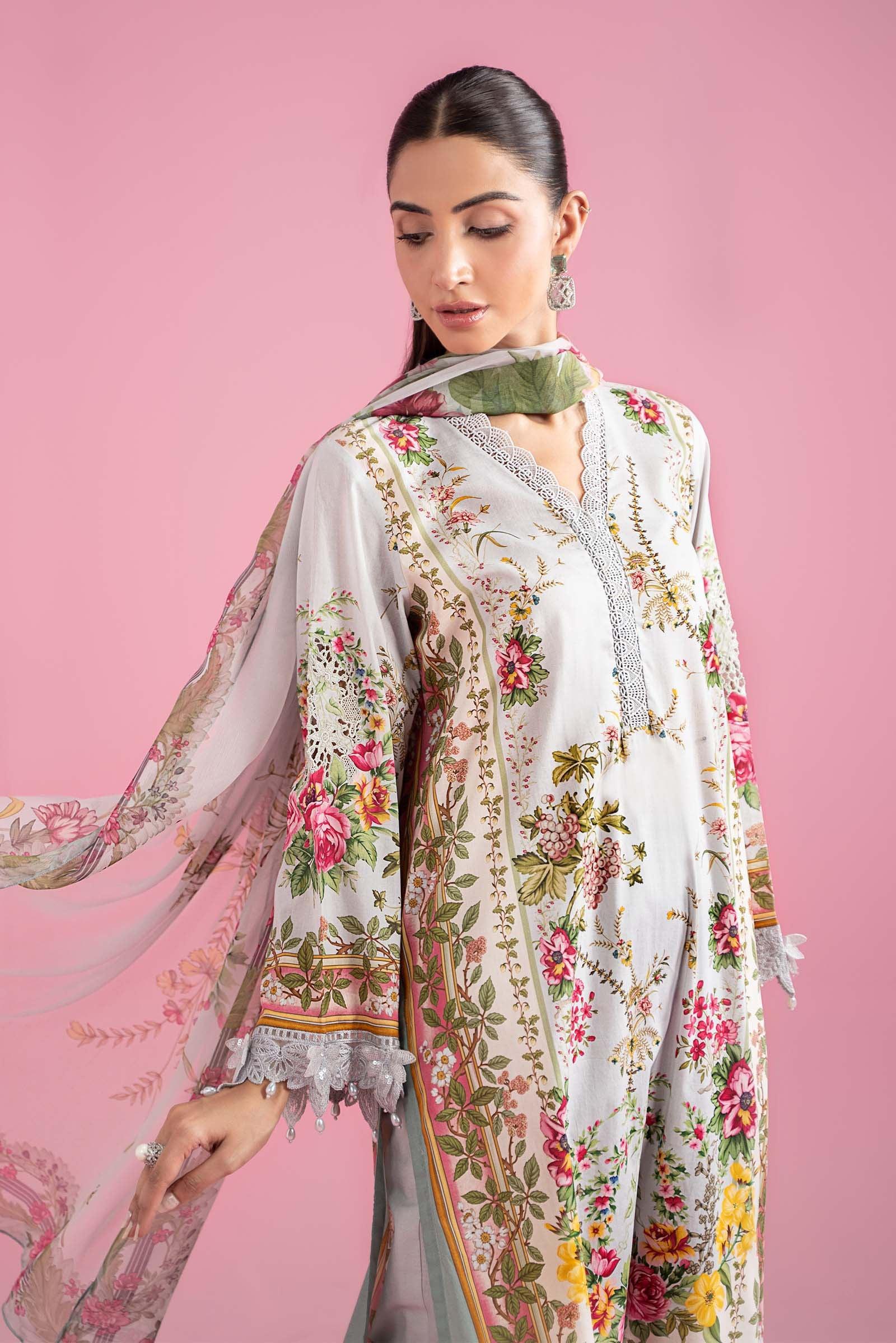 3 Piece Unstitched Embroidered Lawn Suit | MPT-2605-B - Rang-e-Khaas