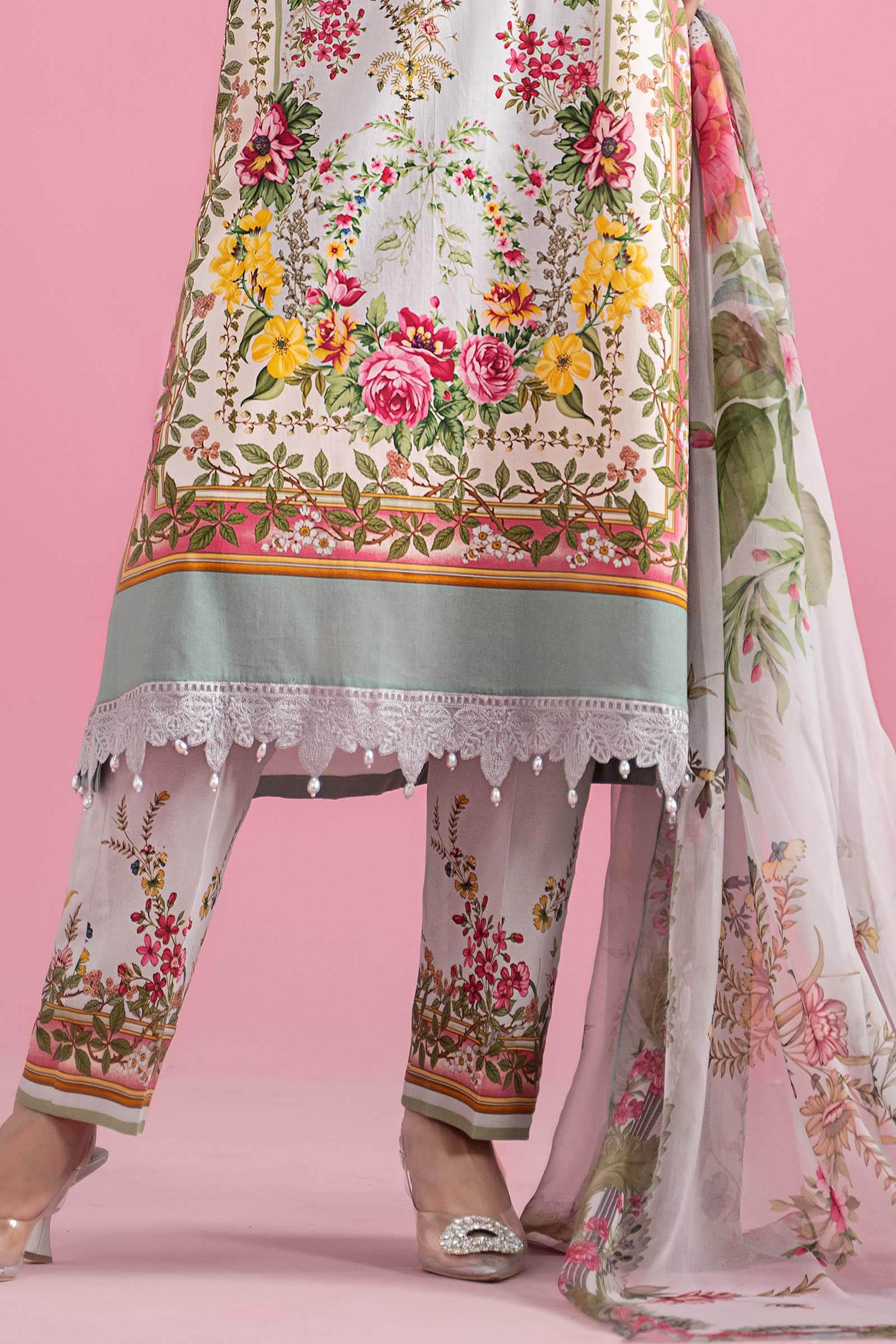 3 Piece Unstitched Embroidered Lawn Suit | MPT-2605-B - Rang-e-Khaas