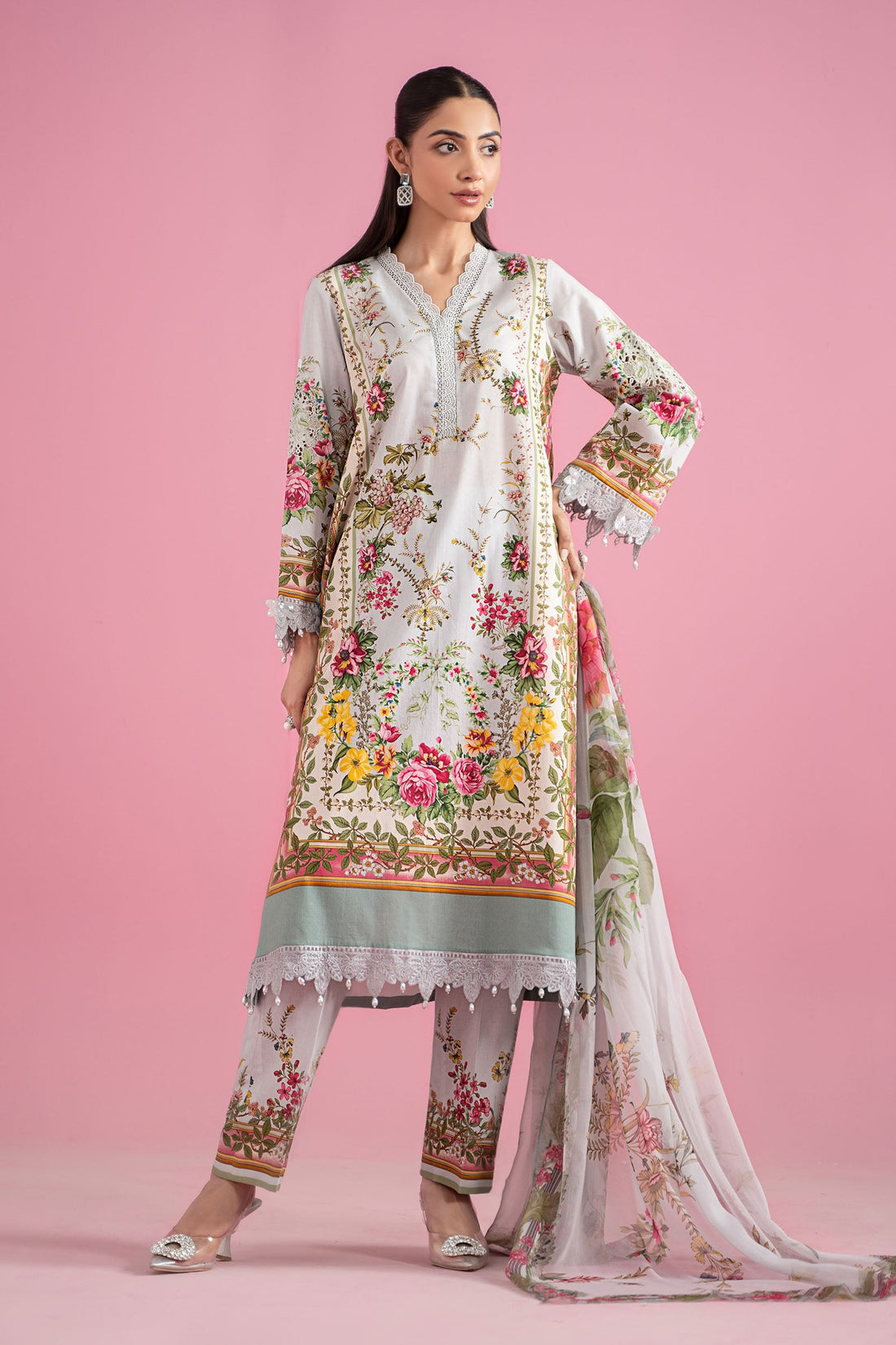 3 Piece Unstitched Embroidered Lawn Suit | MPT-2605-B