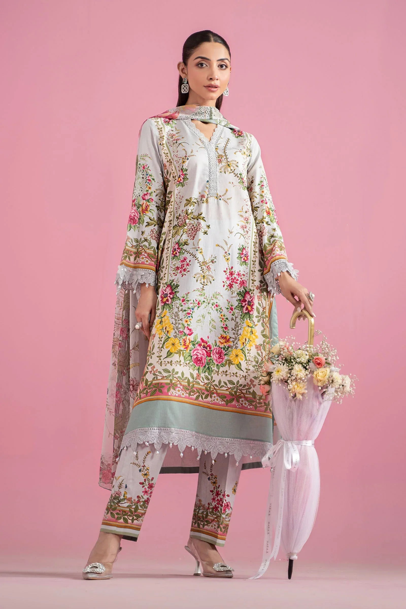 3 Piece Unstitched Embroidered Lawn Suit | MPT-2605-B - Rang-e-Khaas