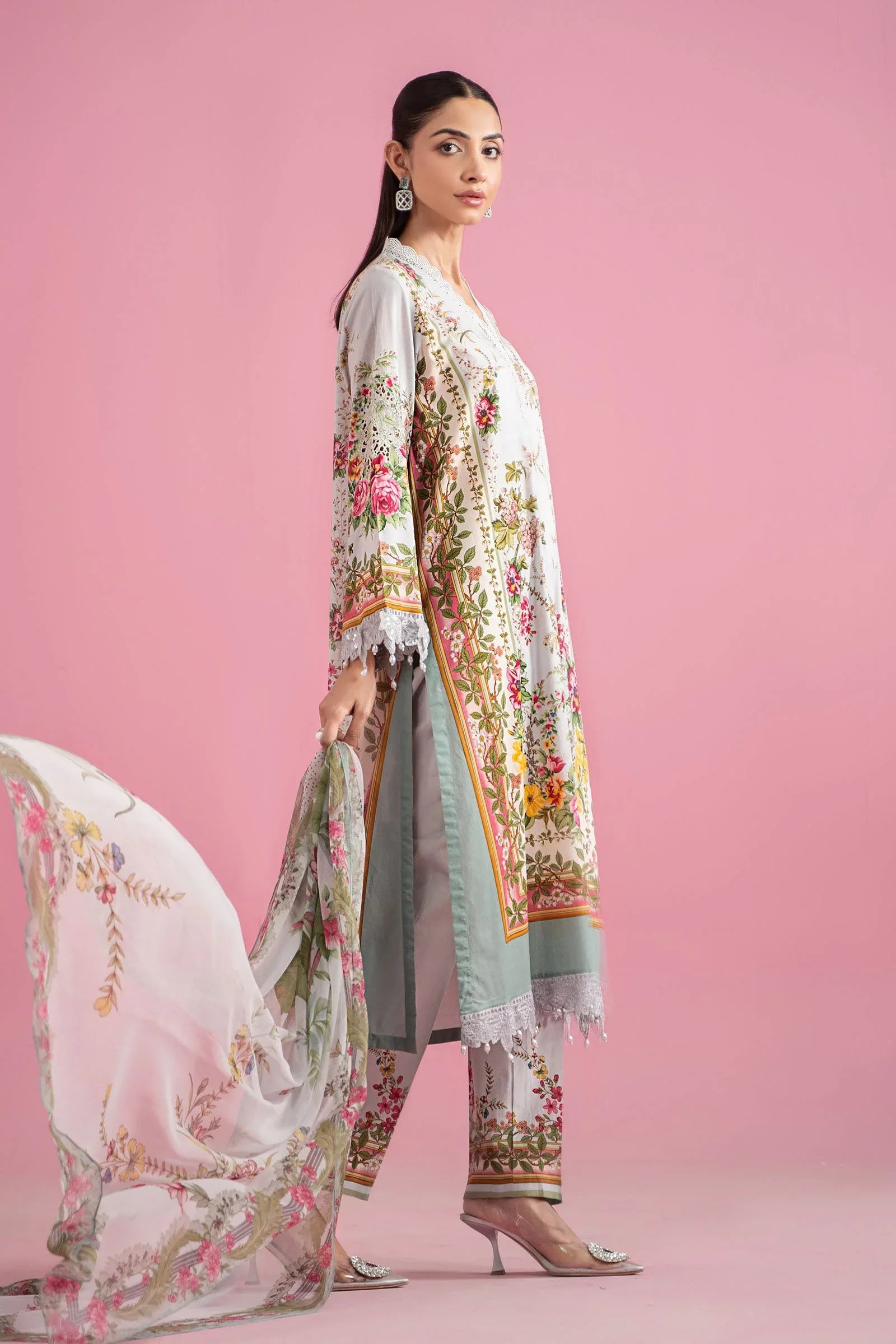 3 Piece Unstitched Embroidered Lawn Suit | MPT-2605-B - Rang-e-Khaas