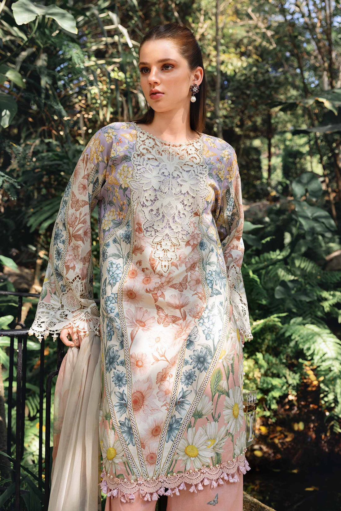 3 Piece Unstitched Embroidered Lawn Suit - Rang-e-Khaas