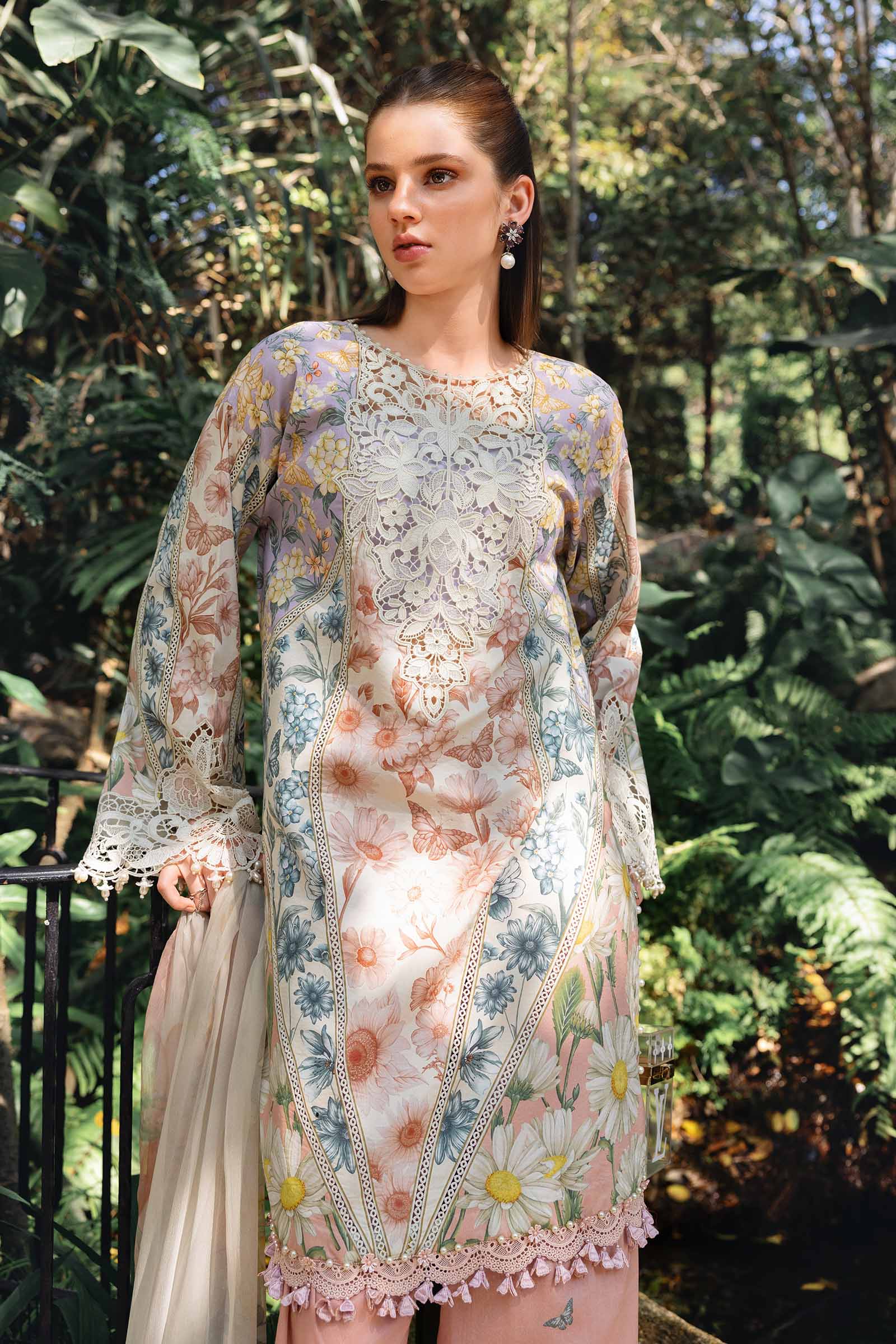 3 Piece Unstitched Embroidered Lawn Suit - Rang-e-Khaas