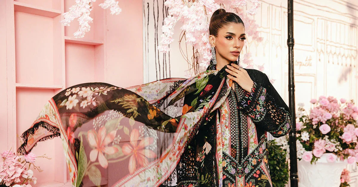 3 Piece Unstitched Embroidered Lawn Suit | MPT-2610-B - Rang-e-Khaas