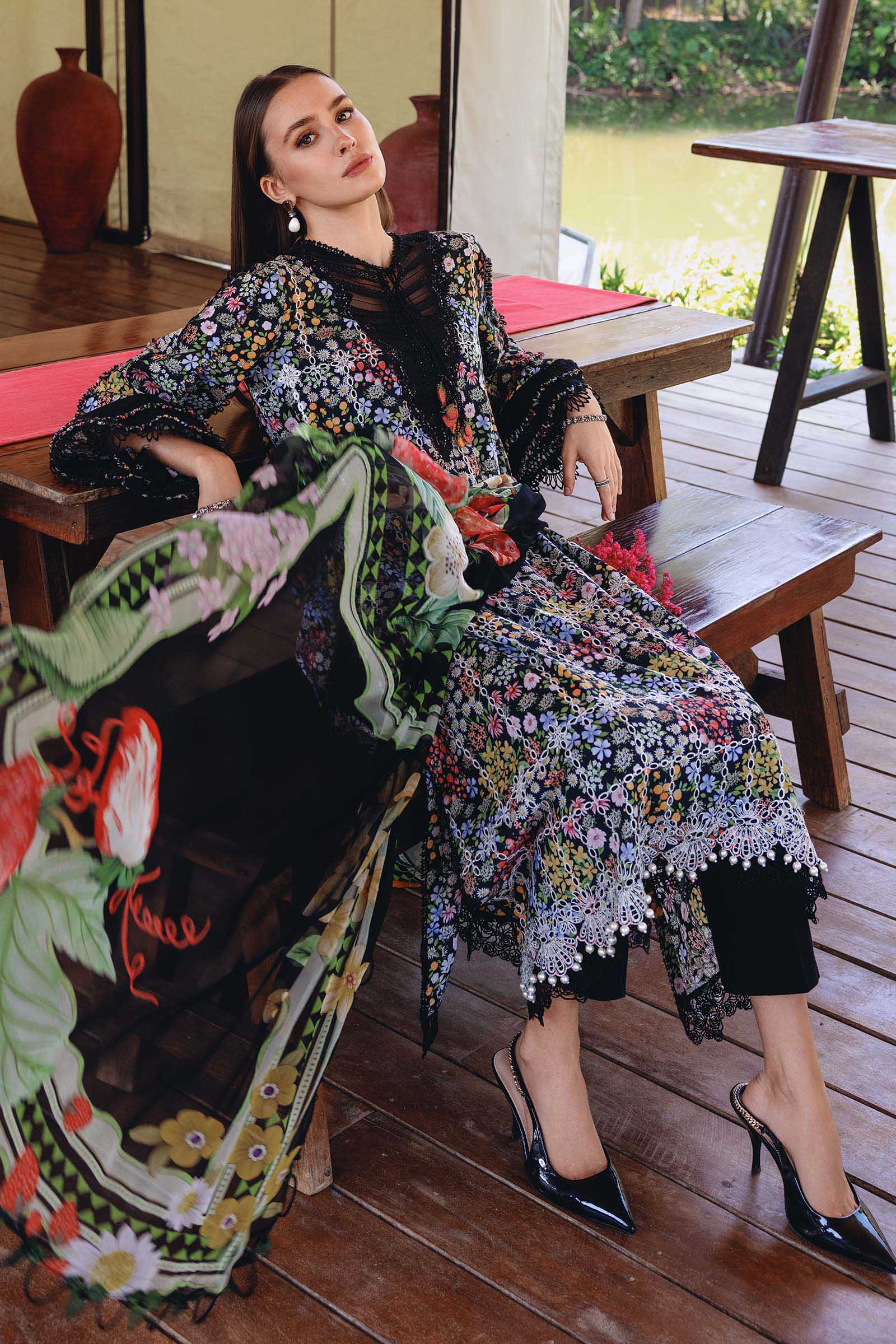 3 Piece Unstitched Embroidered Lawn Suit - Rang-e-Khaas
