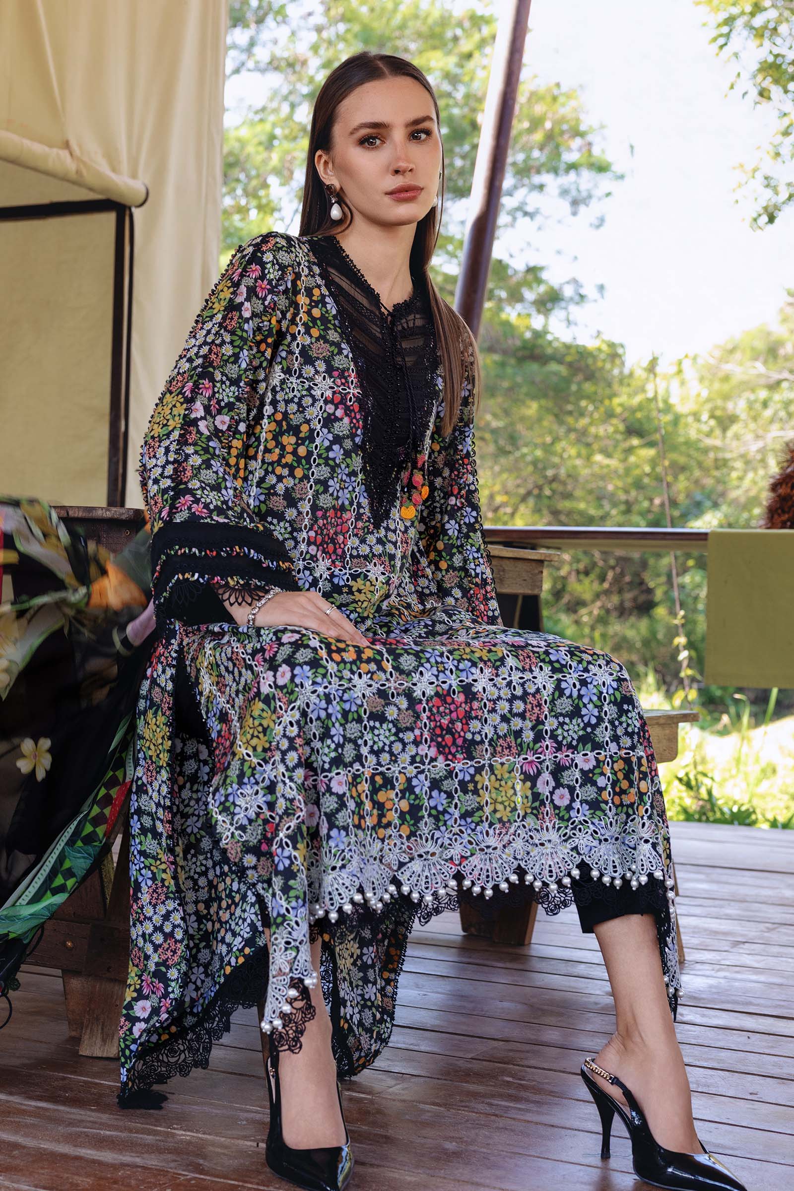 3 Piece Unstitched Embroidered Lawn Suit - Rang-e-Khaas