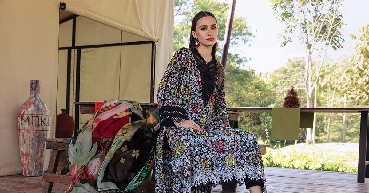 3 Piece Unstitched Embroidered Lawn Suit - Rang-e-Khaas