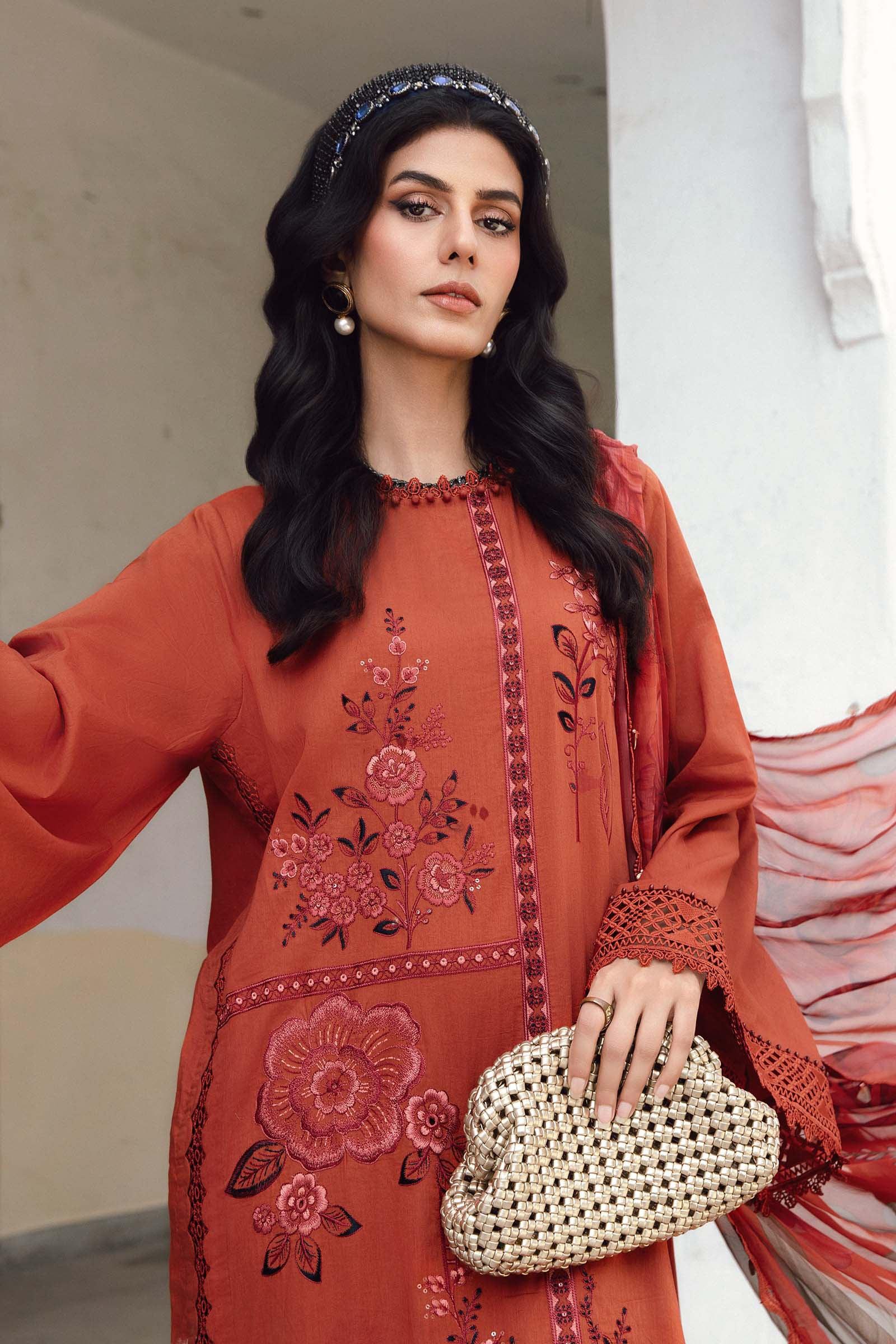 3 Piece Unstitched Embroidered Cambric Suit | MPT-2701-B - Rang-e-Khaas