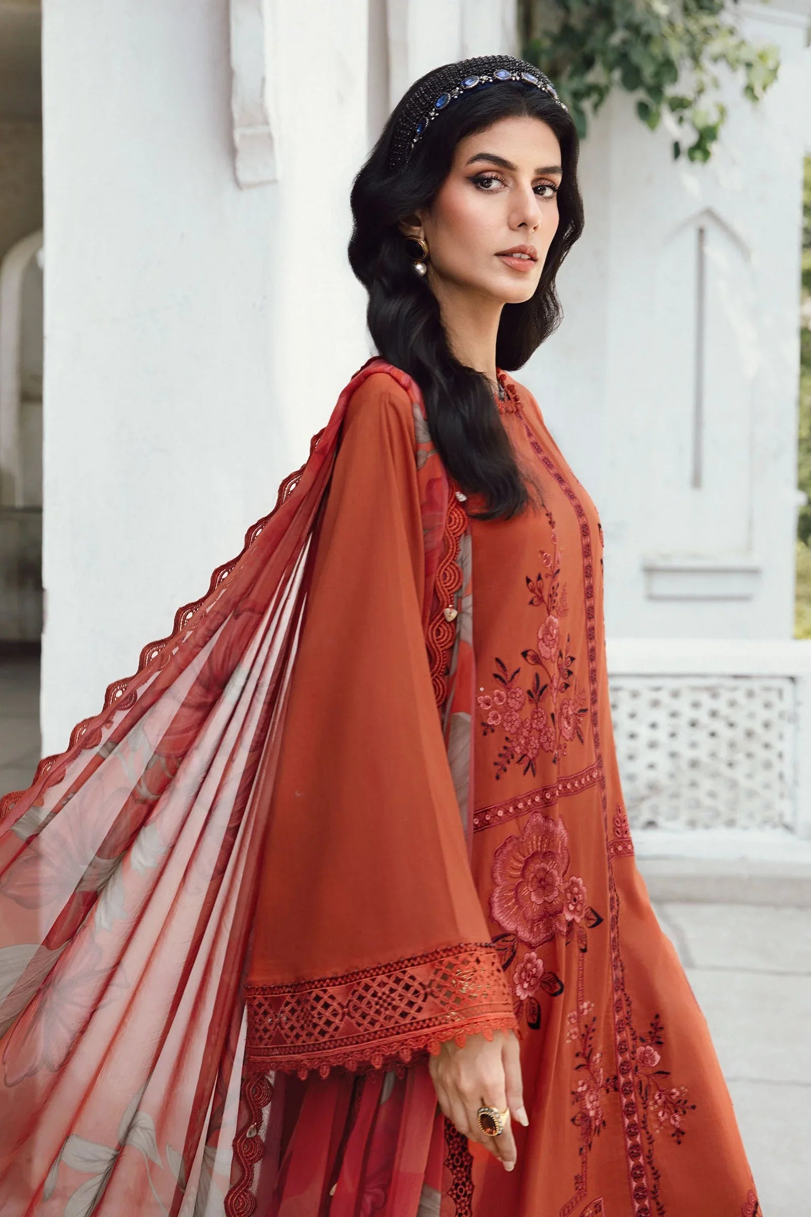 3 Piece Unstitched Embroidered Cambric Suit | MPT-2701-B - Rang-e-Khaas
