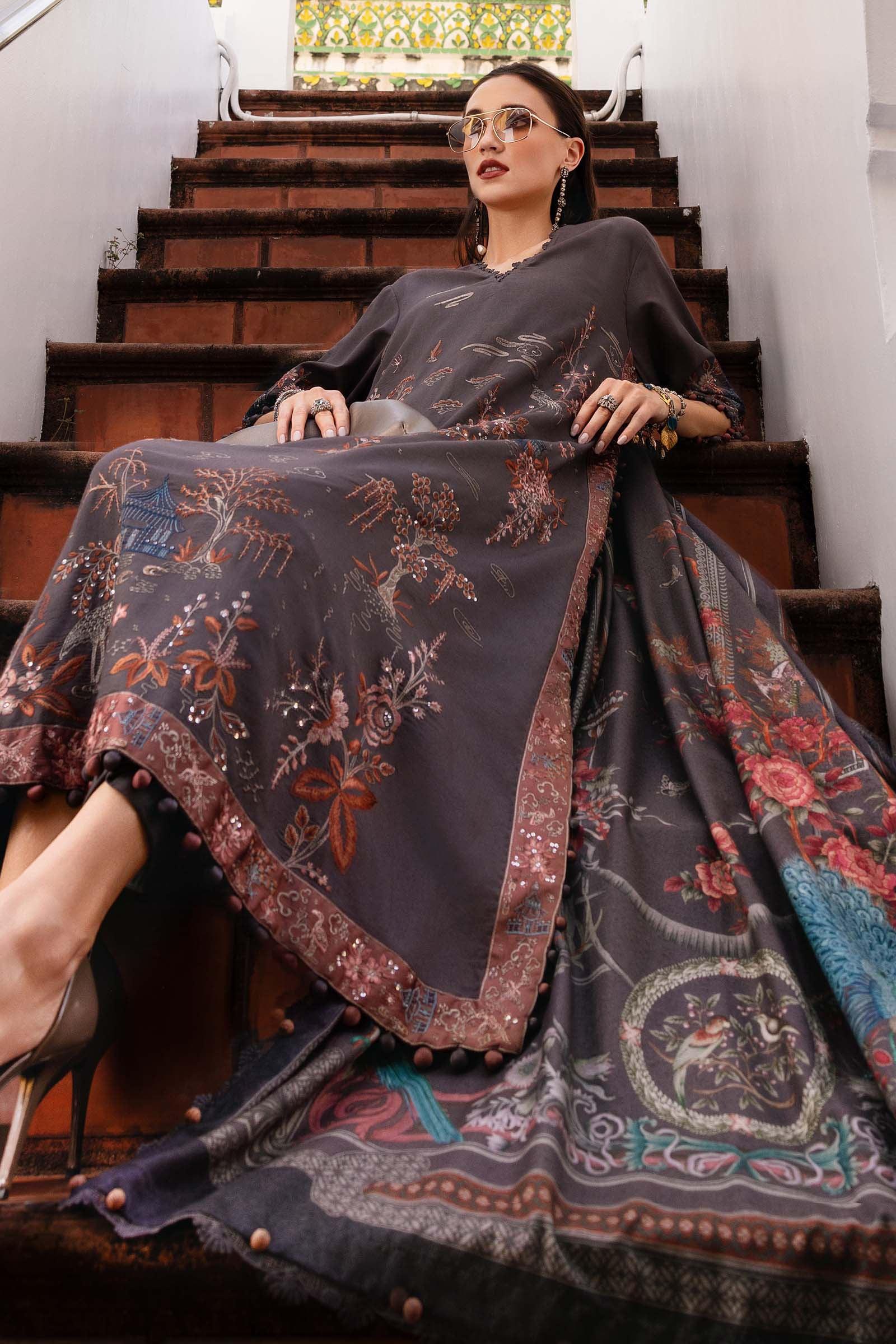 3 Piece Unstitched Embroidered Twill Linen Suit - Rang-e-Khaas