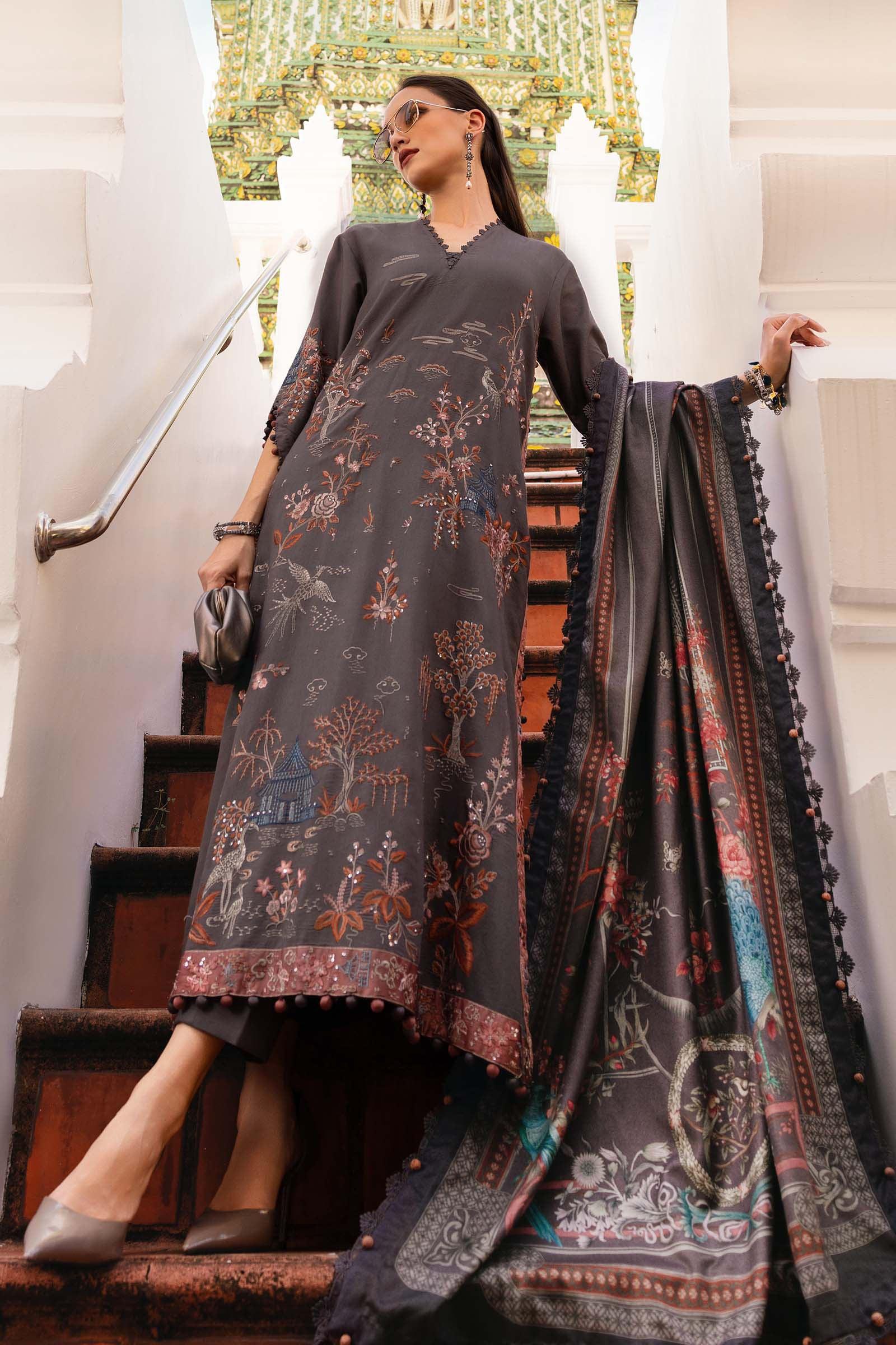 3 Piece Unstitched Embroidered Twill Linen Suit - Rang-e-Khaas