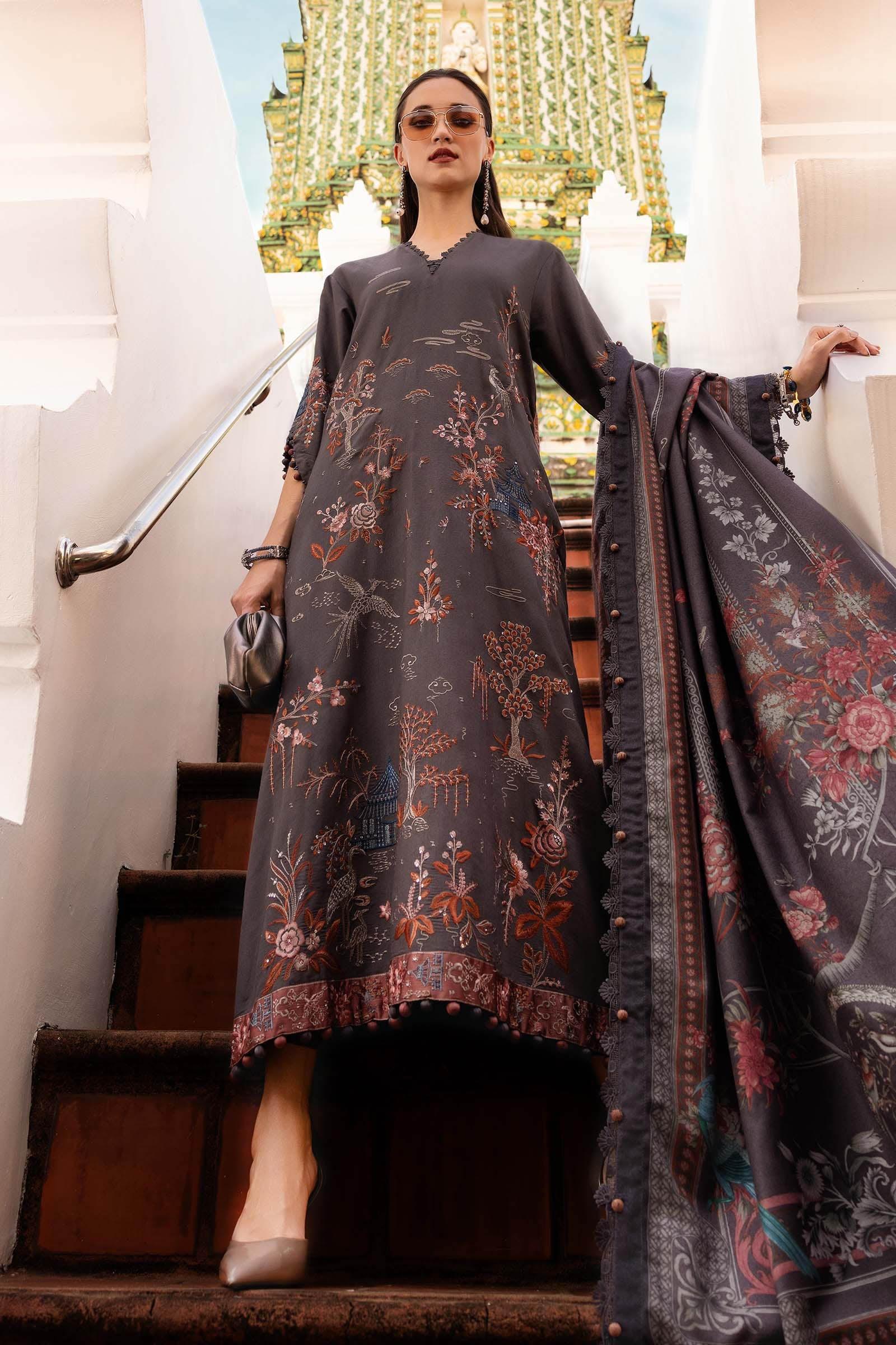 3 Piece Unstitched Embroidered Twill Linen Suit - Rang-e-Khaas