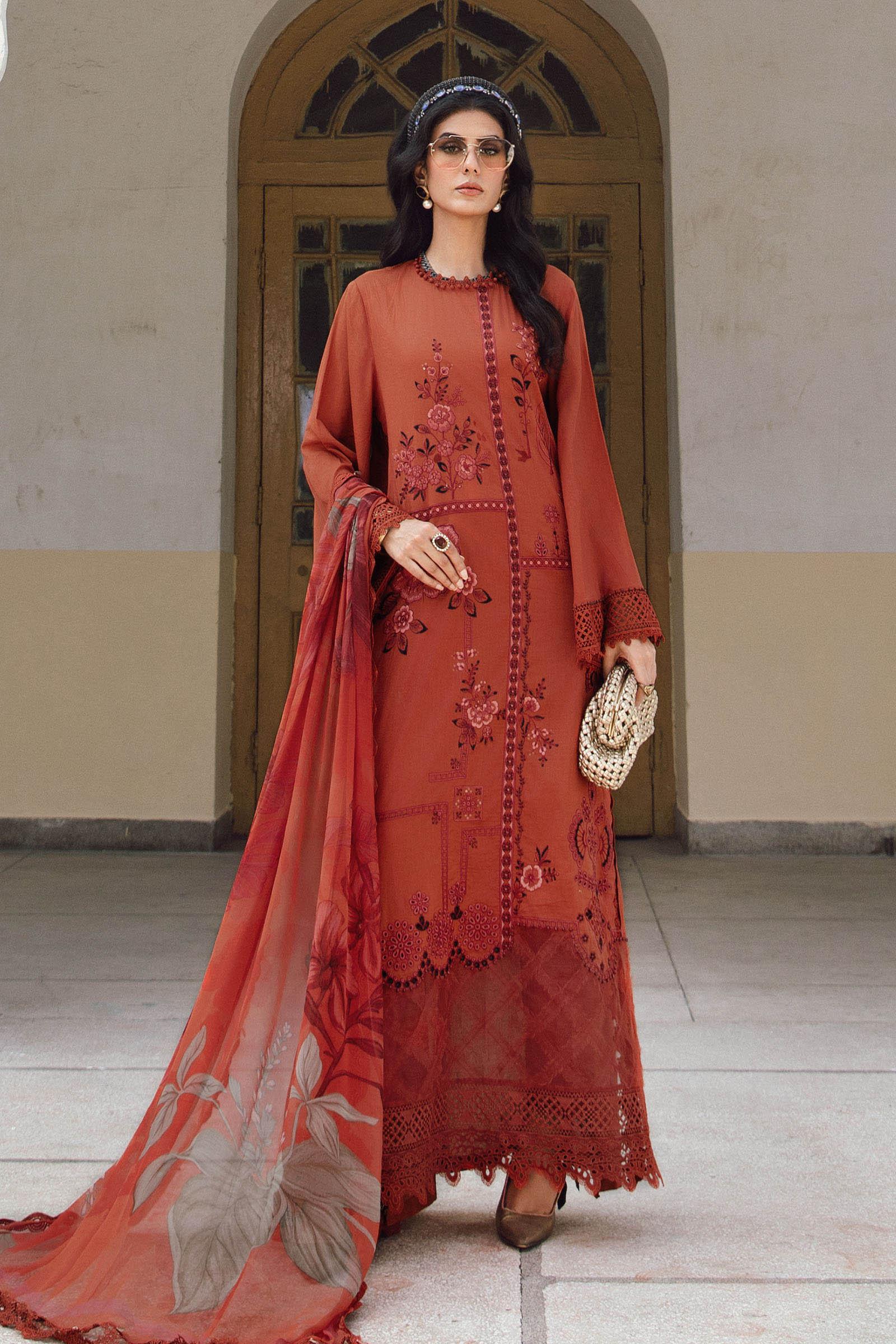 3 Piece Unstitched Embroidered Cambric Suit | MPT-2701-B - Rang-e-Khaas