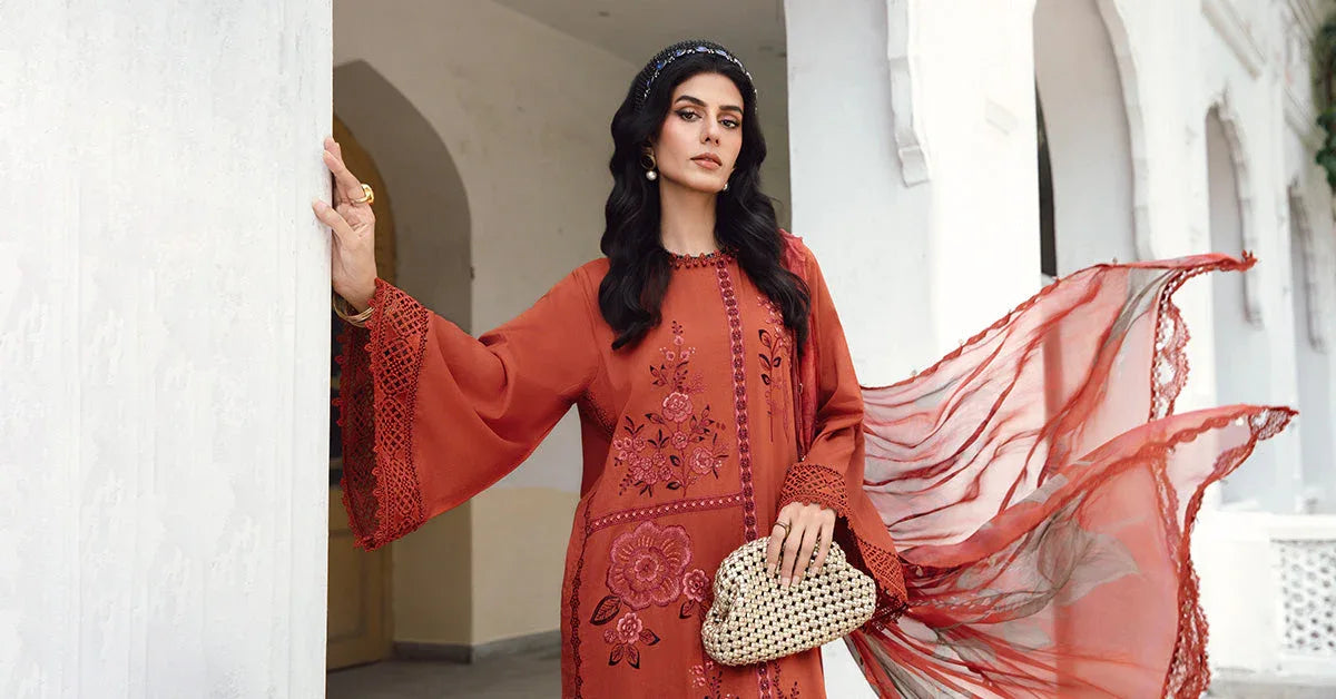 3 Piece Unstitched Embroidered Cambric Suit | MPT-2701-B - Rang-e-Khaas