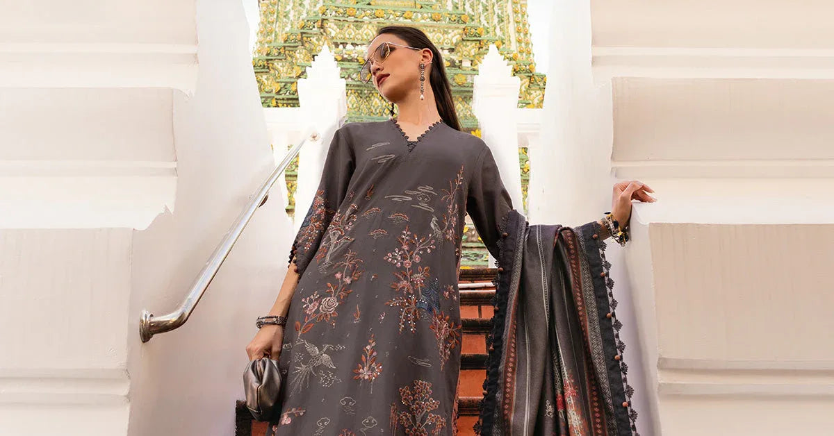 3 Piece Unstitched Embroidered Twill Linen Suit - Rang-e-Khaas