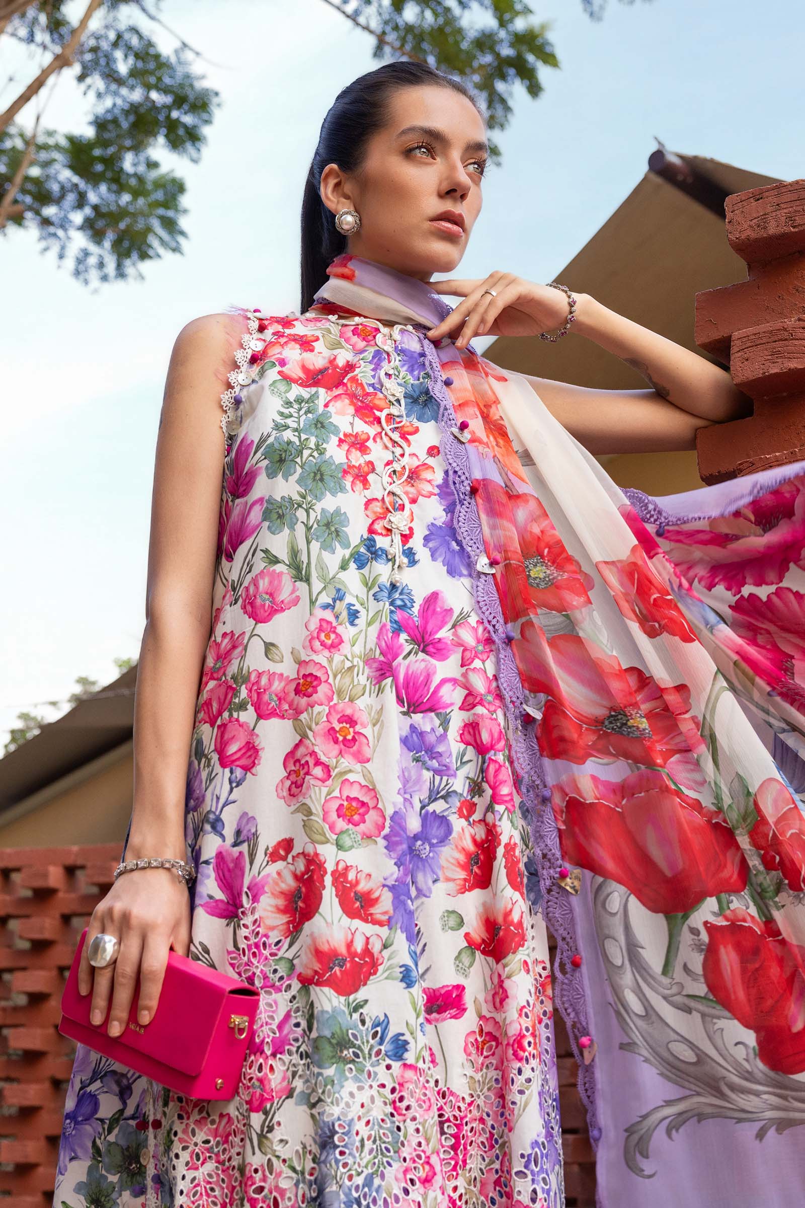 3 Piece Unstitched Embroidered Lawn Suit - Rang-e-Khaas