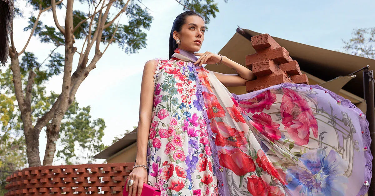 3 Piece Unstitched Embroidered Lawn Suit - Rang-e-Khaas