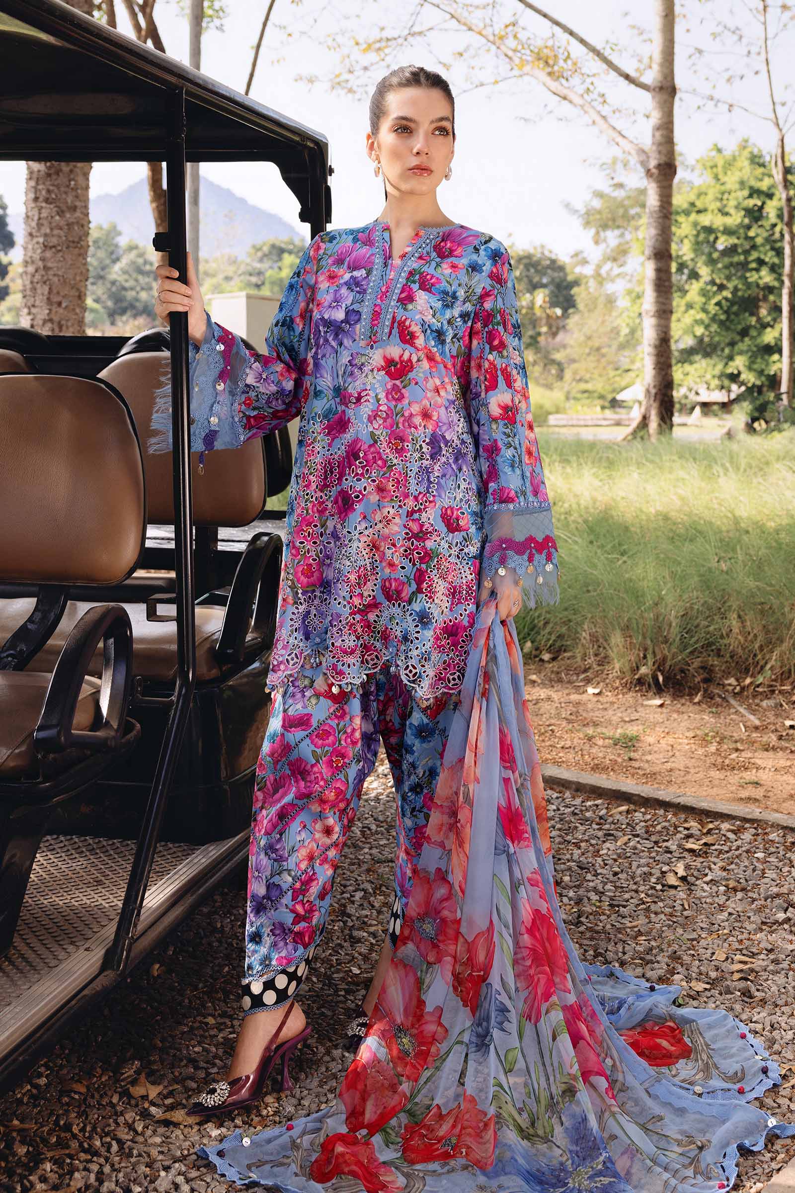 3 Piece Unstitched Embroidered Lawn Suit - Rang-e-Khaas