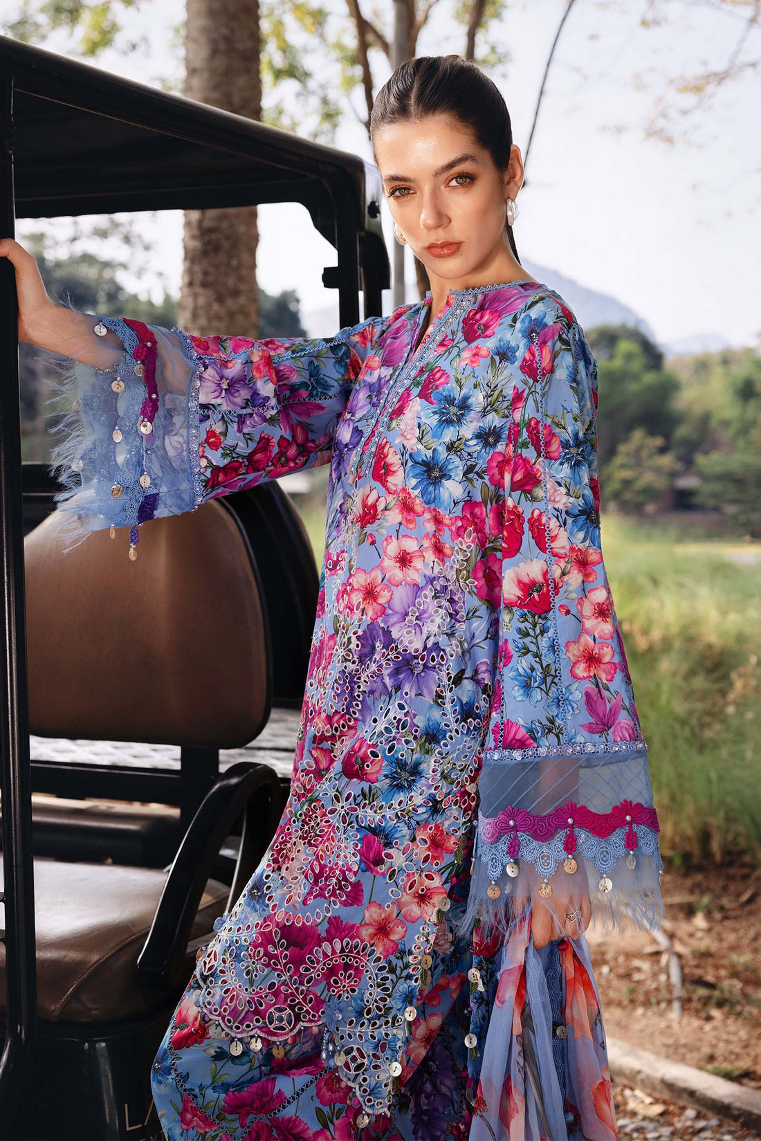3 Piece Unstitched Embroidered Lawn Suit - Rang-e-Khaas