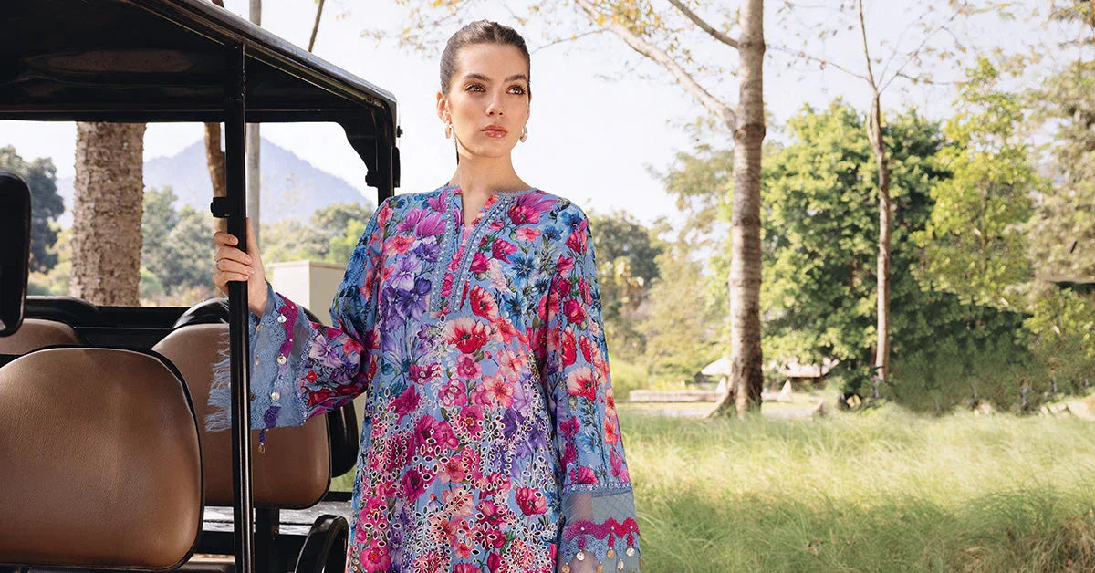 3 Piece Unstitched Embroidered Lawn Suit - Rang-e-Khaas