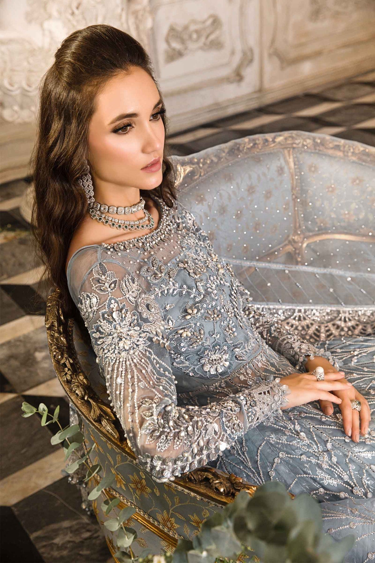 MARIA B-MBROIDERED | Ice Blue BD-2702
