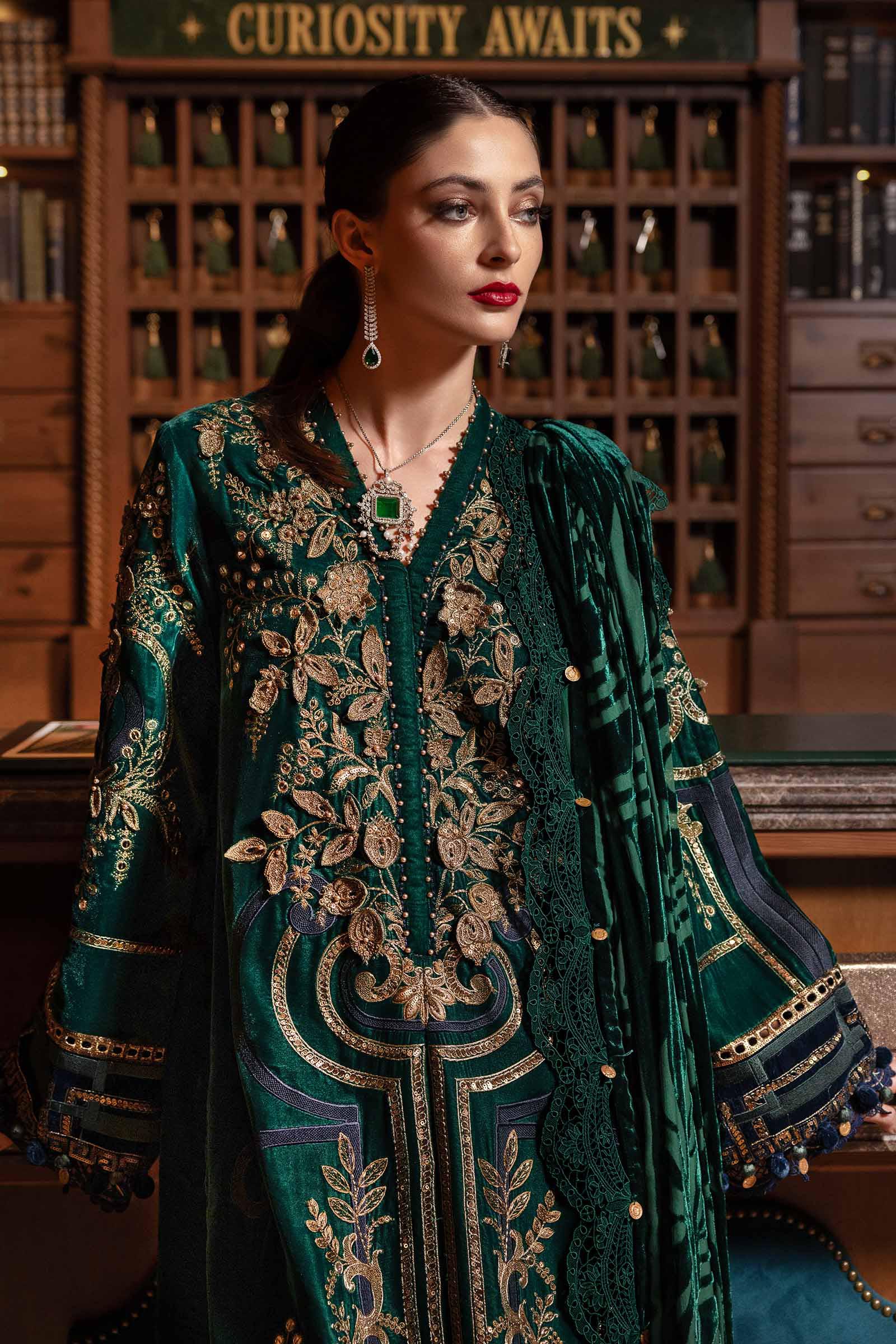 3 Piece Unstitched Embroidered Velvet Suit