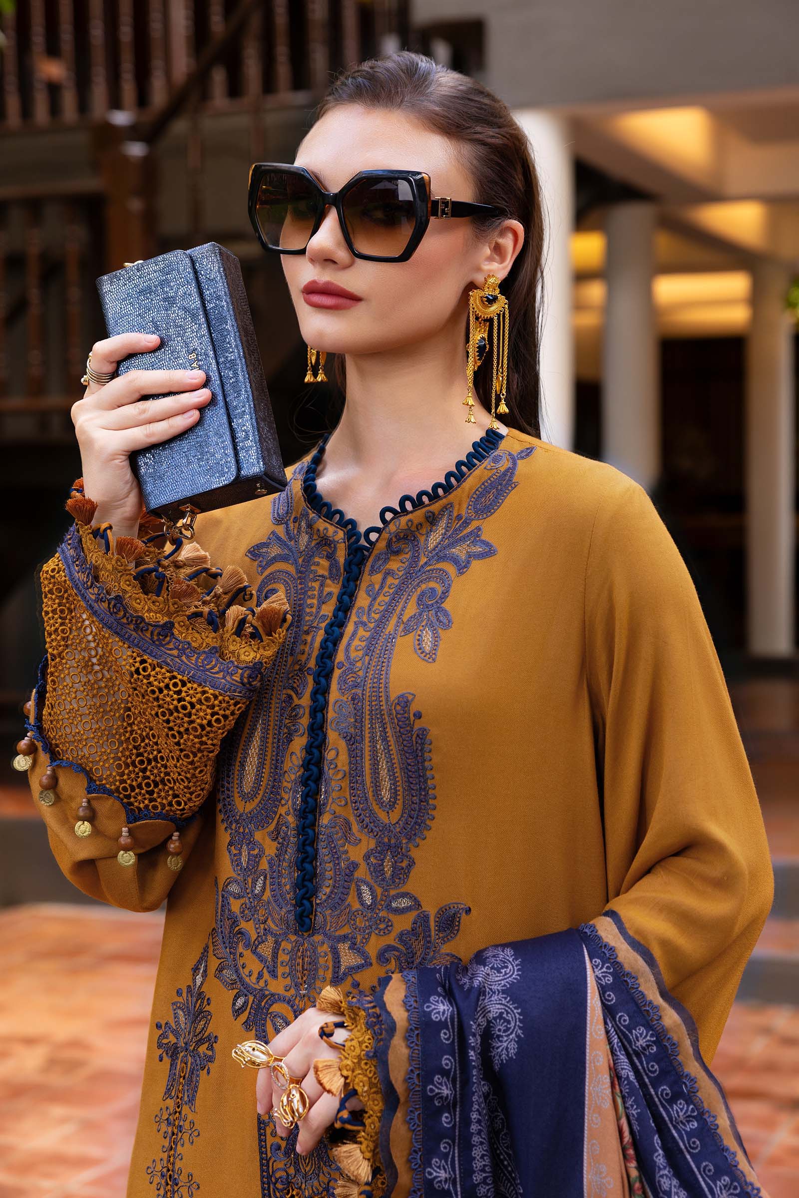 3 Piece Unstitched Embroidered Twill Linen Suit - Rang-e-Khaas