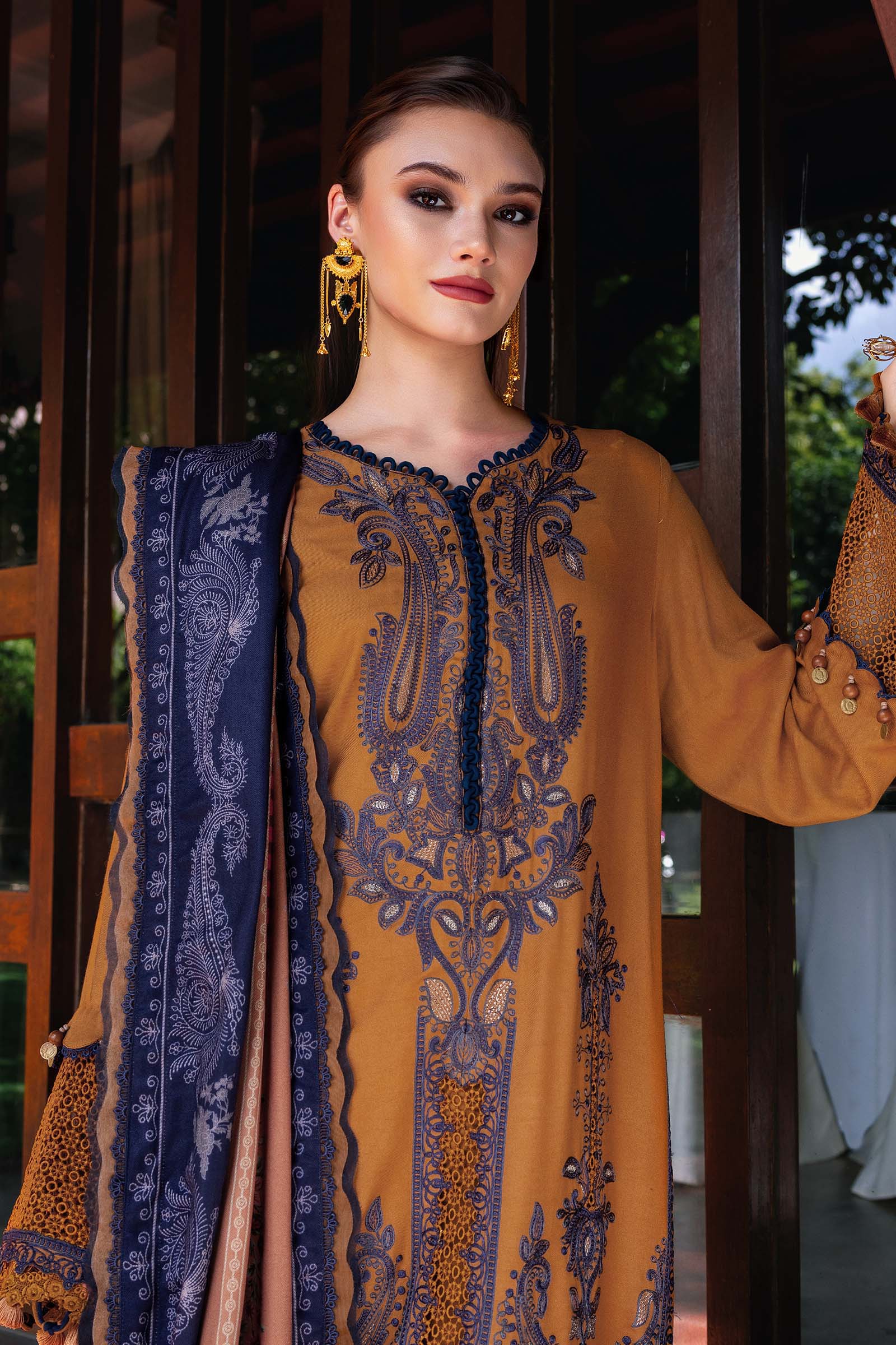 3 Piece Unstitched Embroidered Twill Linen Suit - Rang-e-Khaas