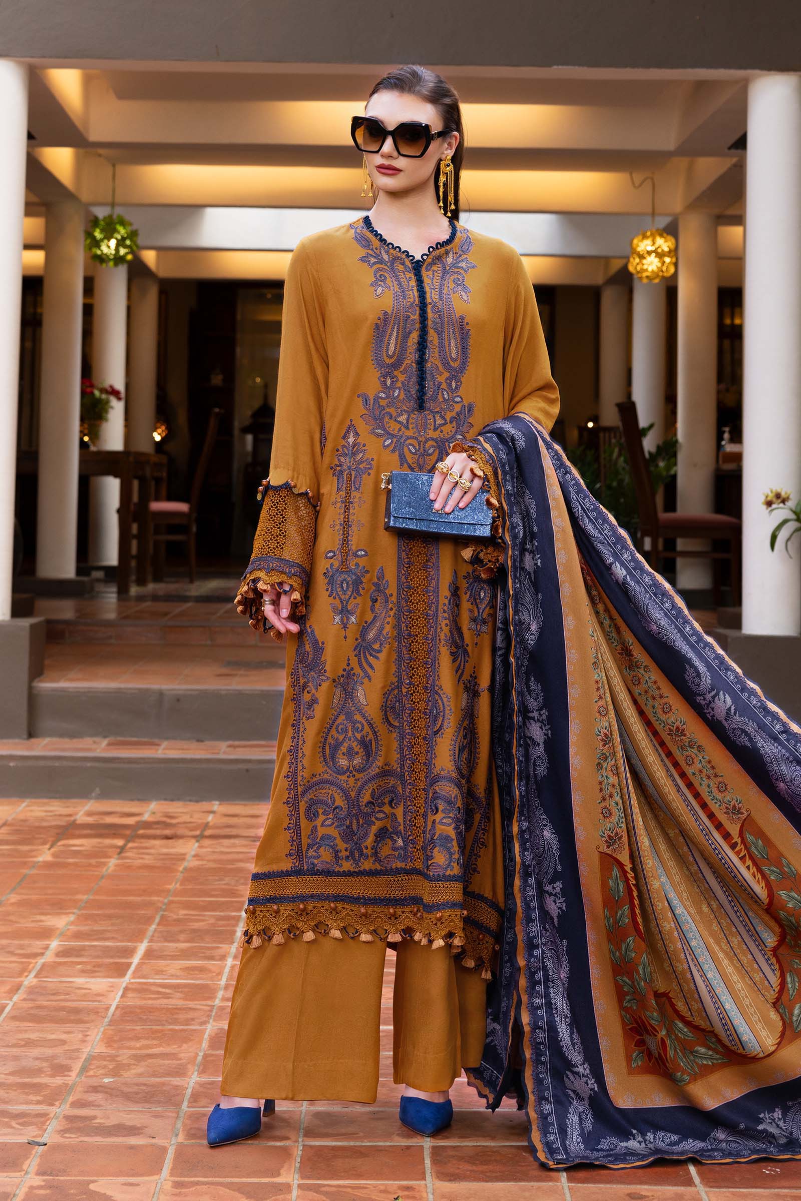3 Piece Unstitched Embroidered Twill Linen Suit - Rang-e-Khaas
