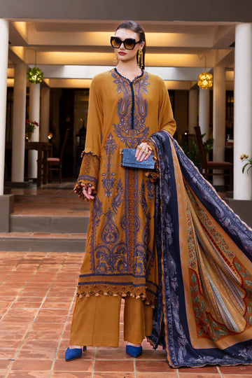 3 Piece Unstitched Embroidered Twill Linen Suit - Rang-e-Khaas