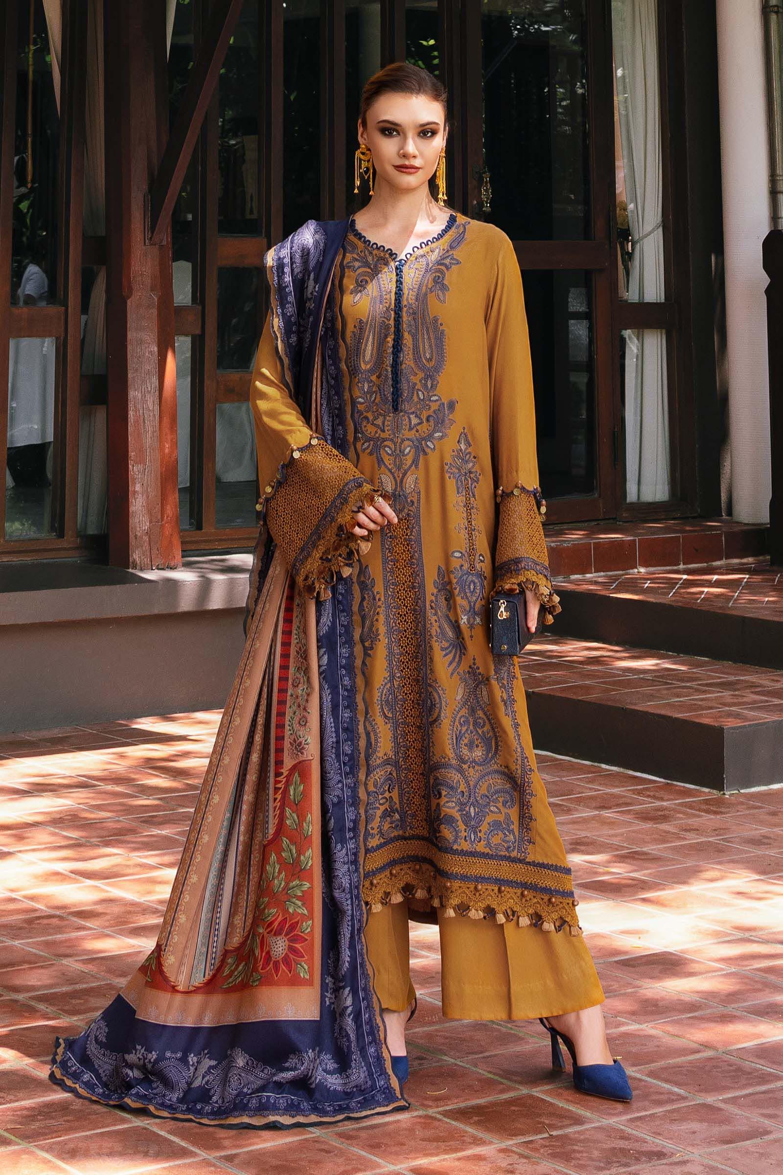 3 Piece Unstitched Embroidered Twill Linen Suit - Rang-e-Khaas