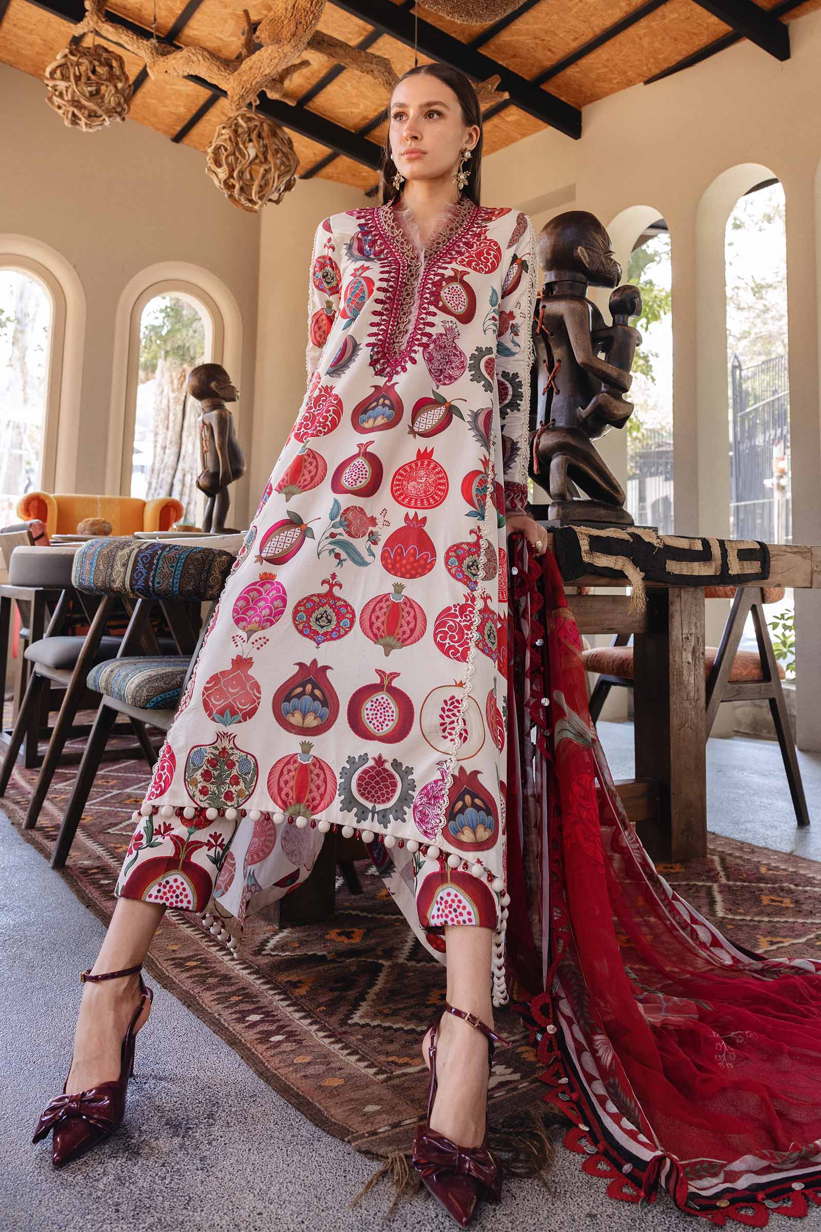 3 Piece Unstitched Embroidered Lawn Suit - Rang-e-Khaas