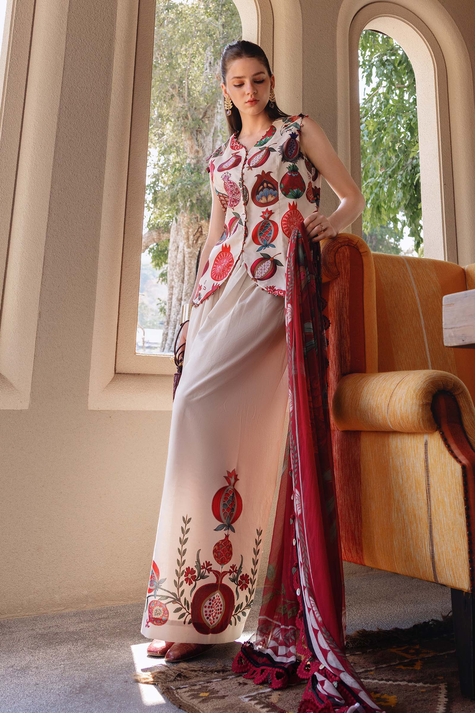 3 Piece Unstitched Embroidered Lawn Suit - Rang-e-Khaas
