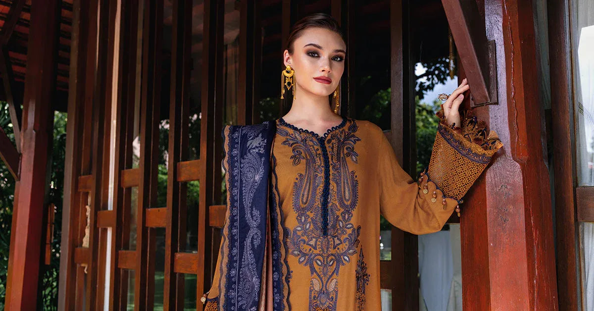 3 Piece Unstitched Embroidered Twill Linen Suit - Rang-e-Khaas