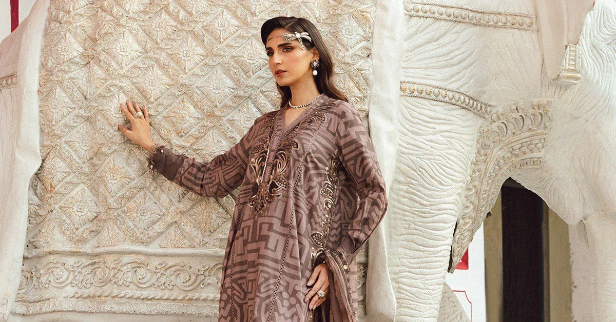 3 Piece Unstitched Embroidered Cambric Suit | MPT-2703-B - Rang-e-Khaas
