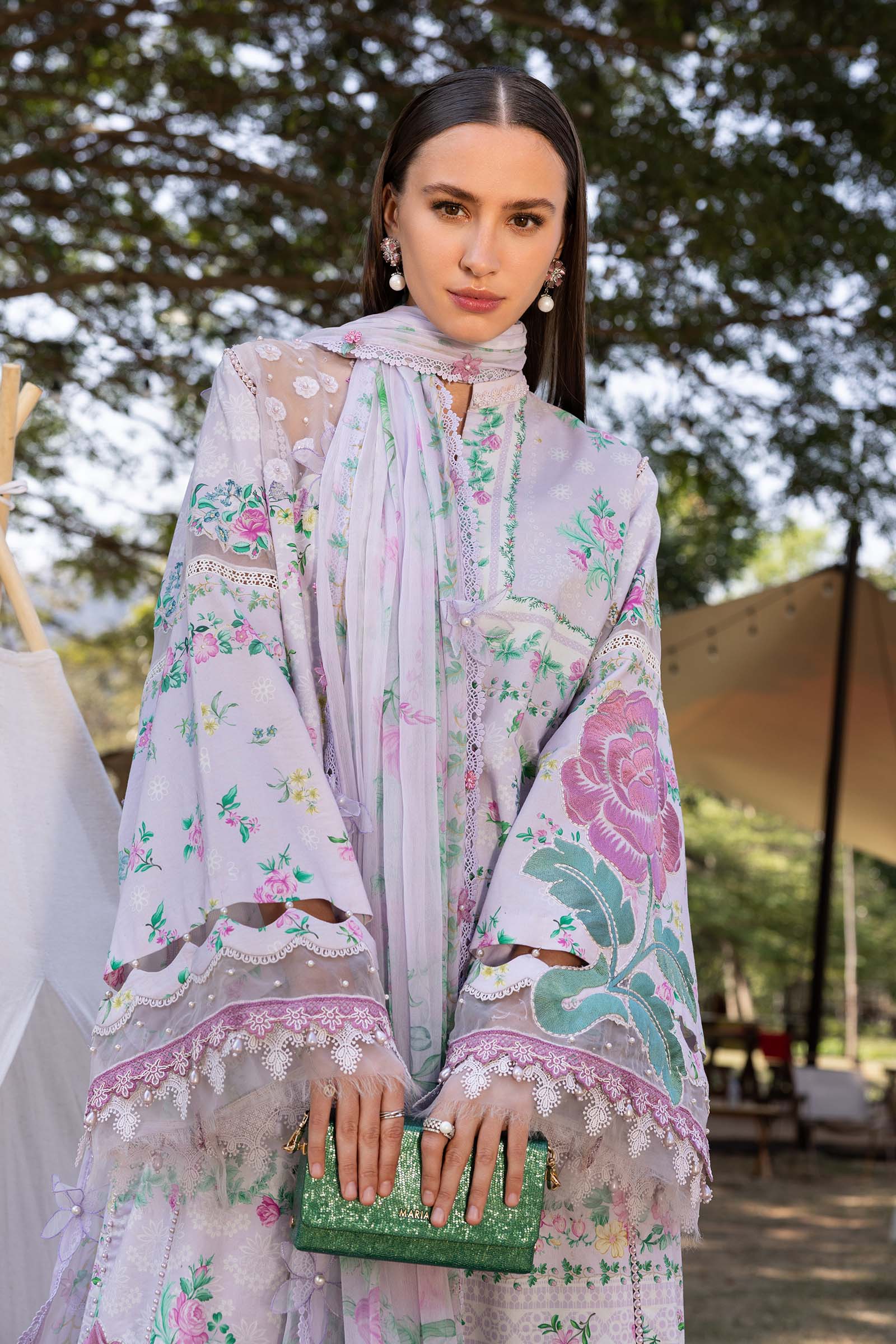 3 Piece Unstitched Embroidered Lawn Suit - Rang-e-Khaas