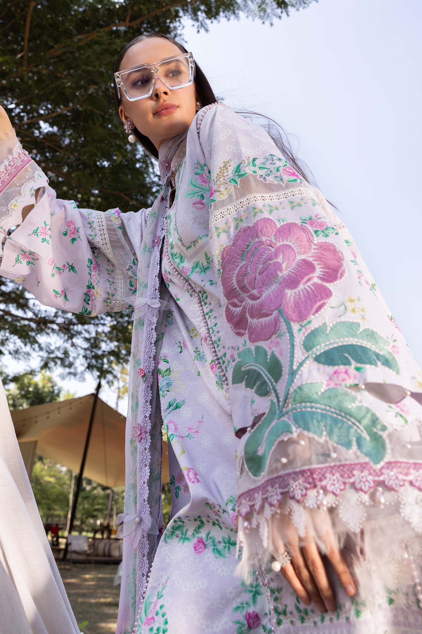 3 Piece Unstitched Embroidered Lawn Suit - Rang-e-Khaas