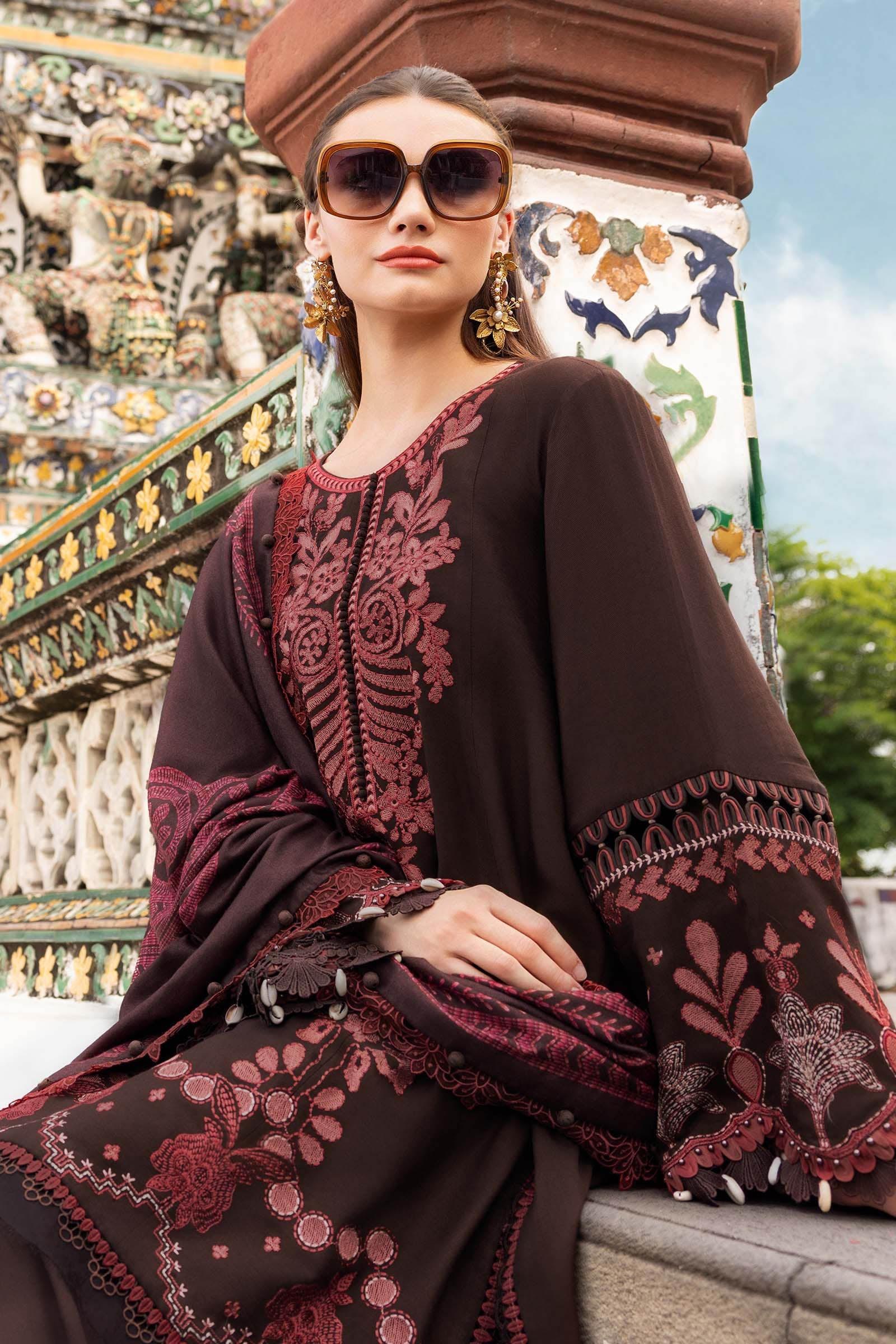 3 Piece Unstitched Embroidered Twill Linen Suit - Rang-e-Khaas