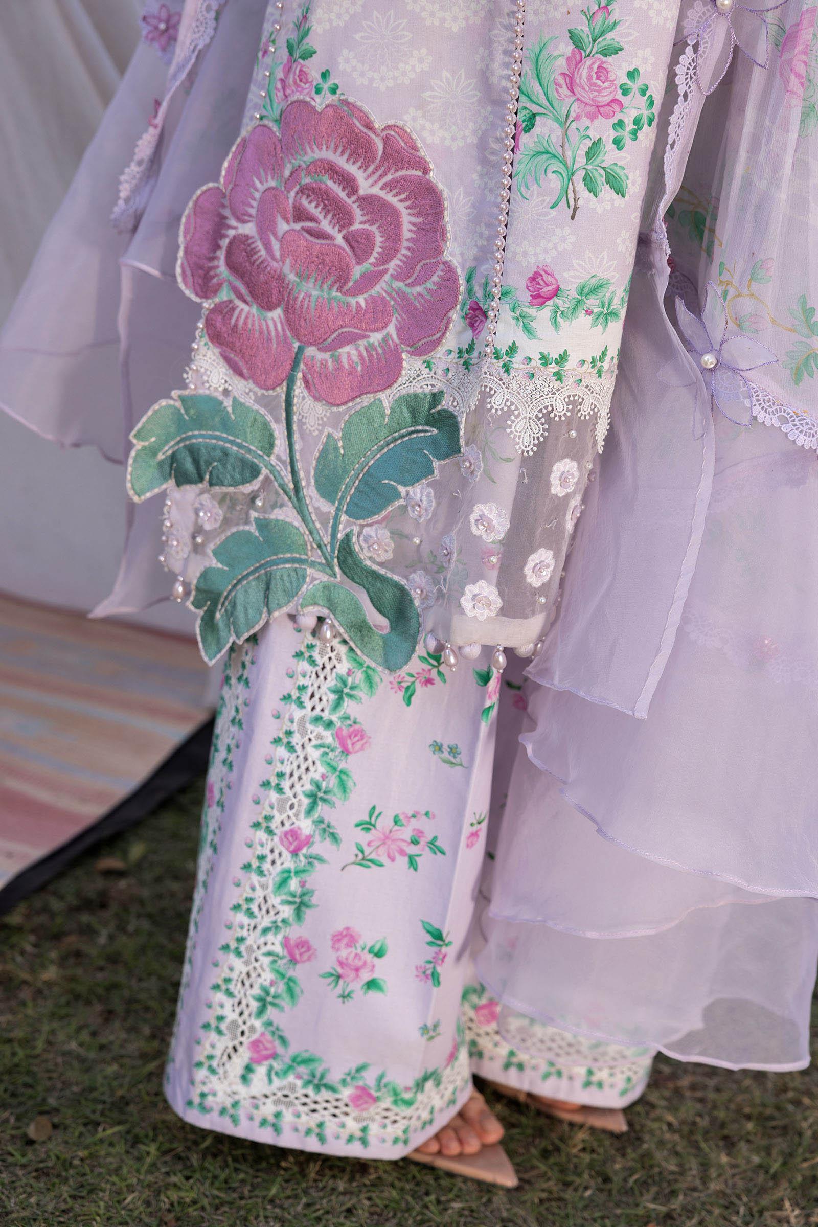 3 Piece Unstitched Embroidered Lawn Suit - Rang-e-Khaas