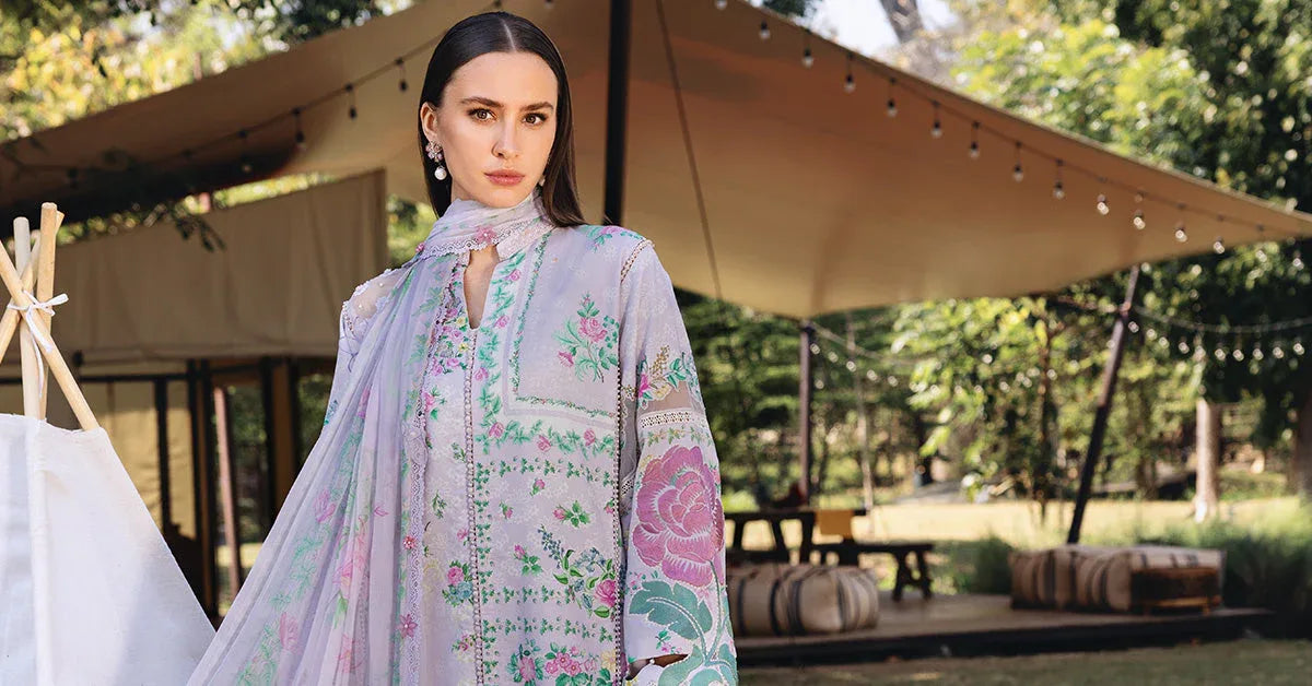 3 Piece Unstitched Embroidered Lawn Suit - Rang-e-Khaas