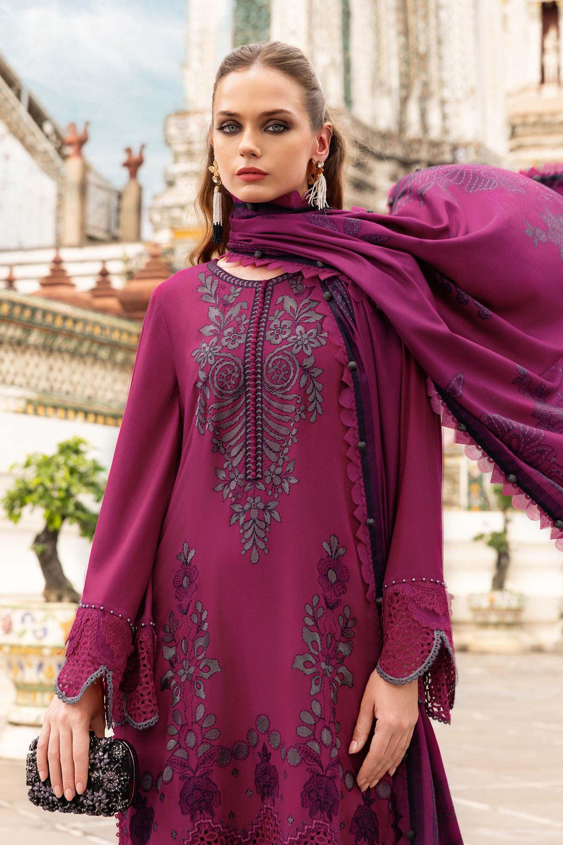 3 Piece Unstitched Embroidered Twill Linen Suit - Rang-e-Khaas