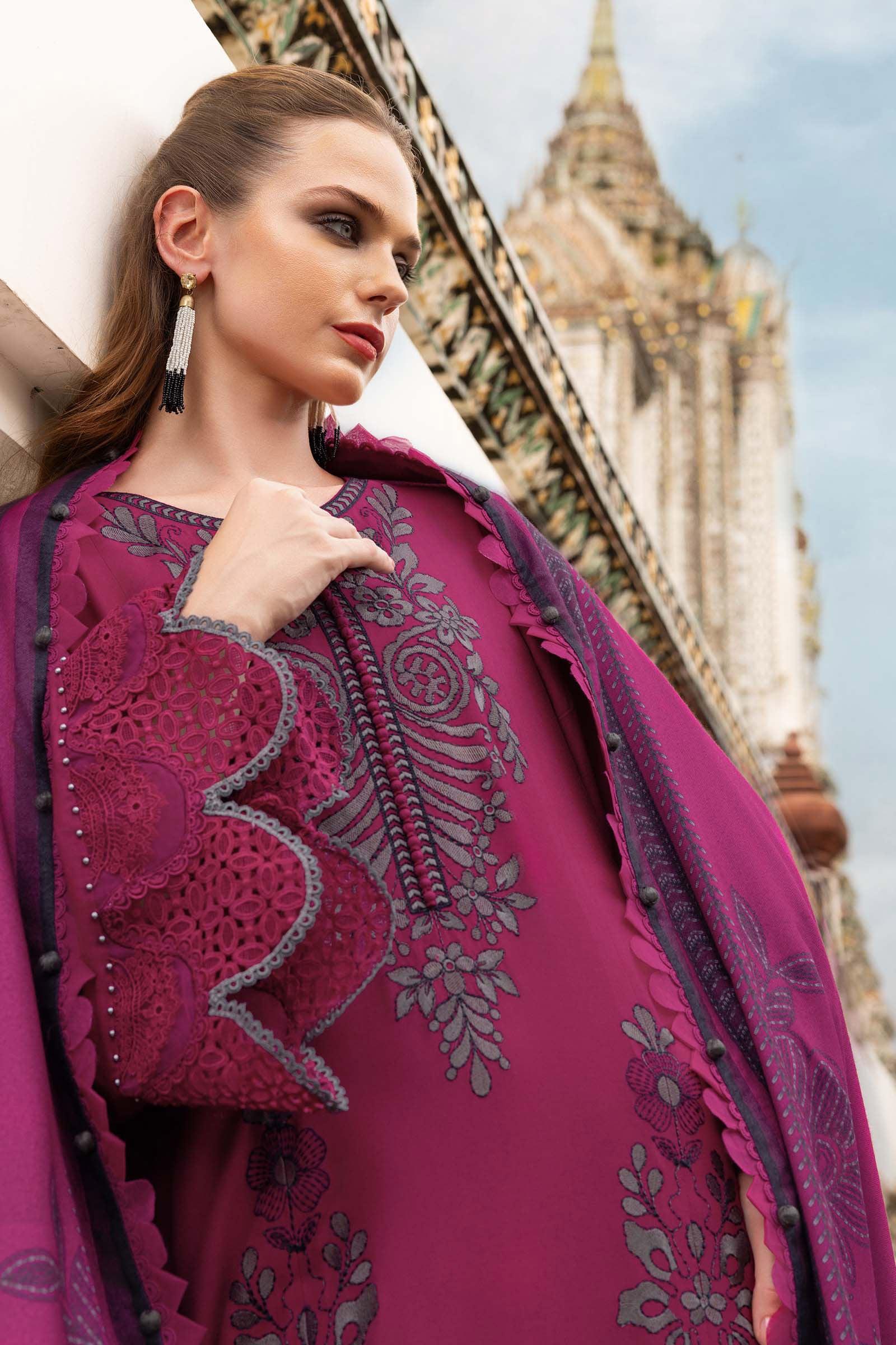 3 Piece Unstitched Embroidered Twill Linen Suit - Rang-e-Khaas