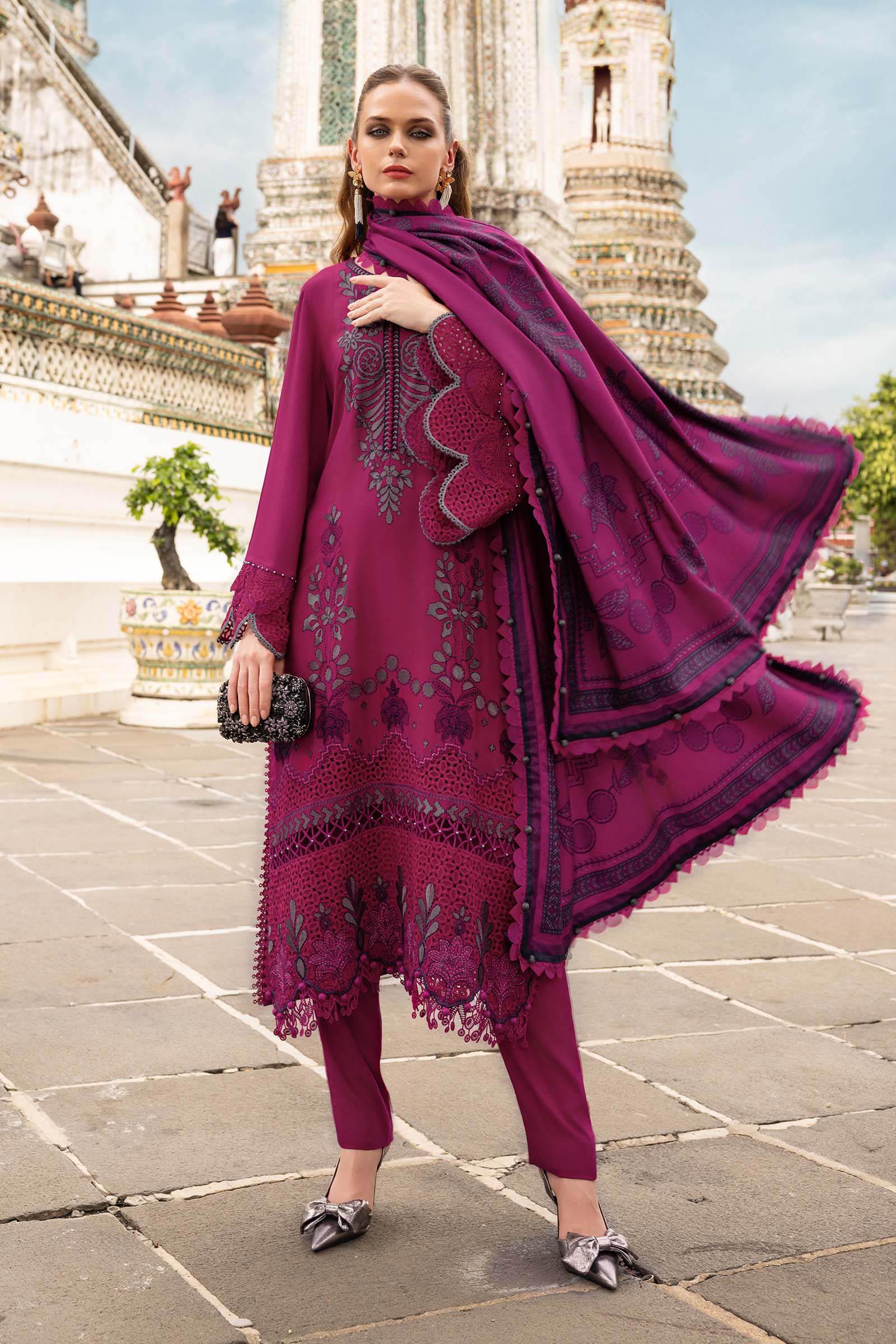 3 Piece Unstitched Embroidered Twill Linen Suit - Rang-e-Khaas