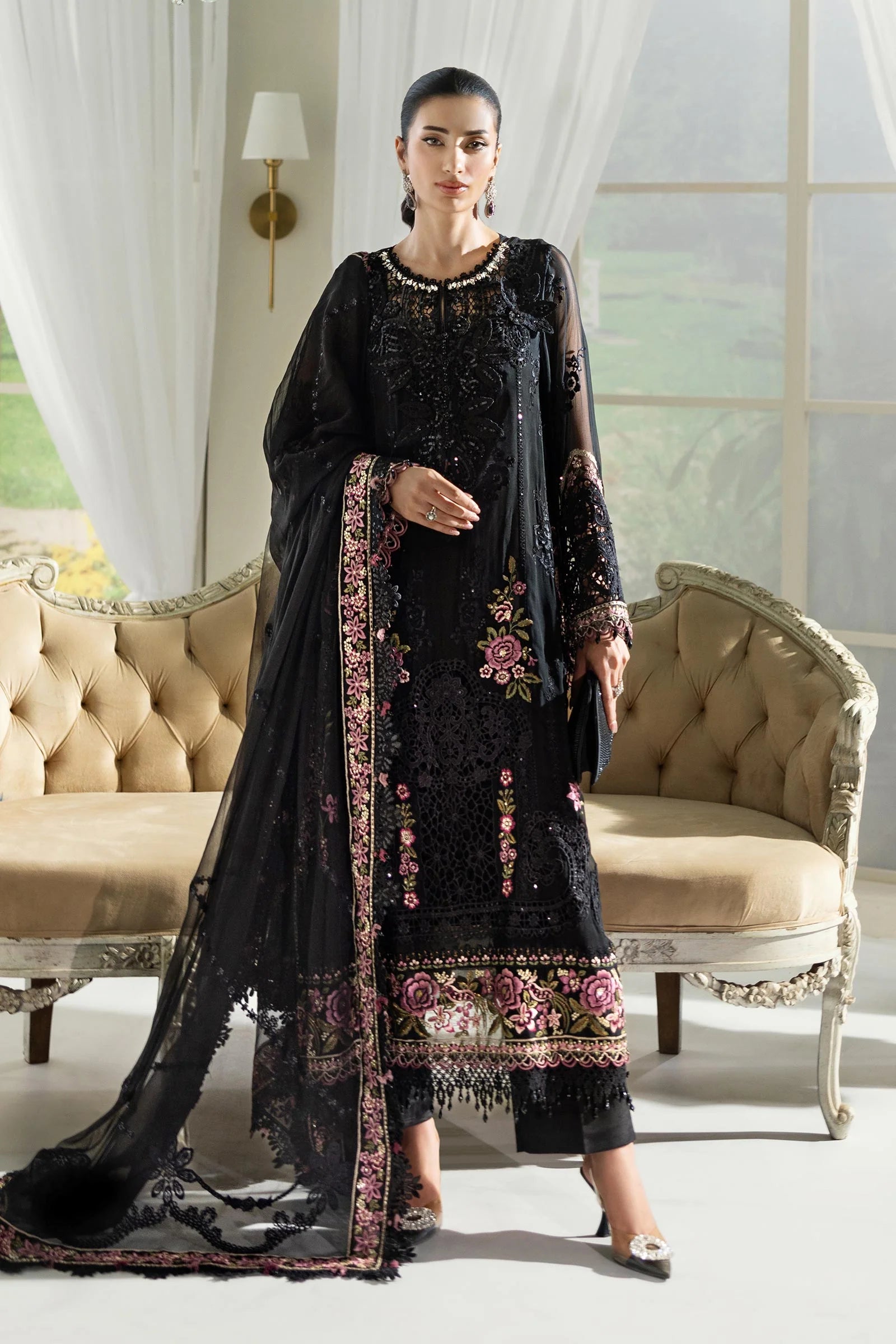 Maria B 3 Piece Embroidered Chiffon Suit | MPC-25-104