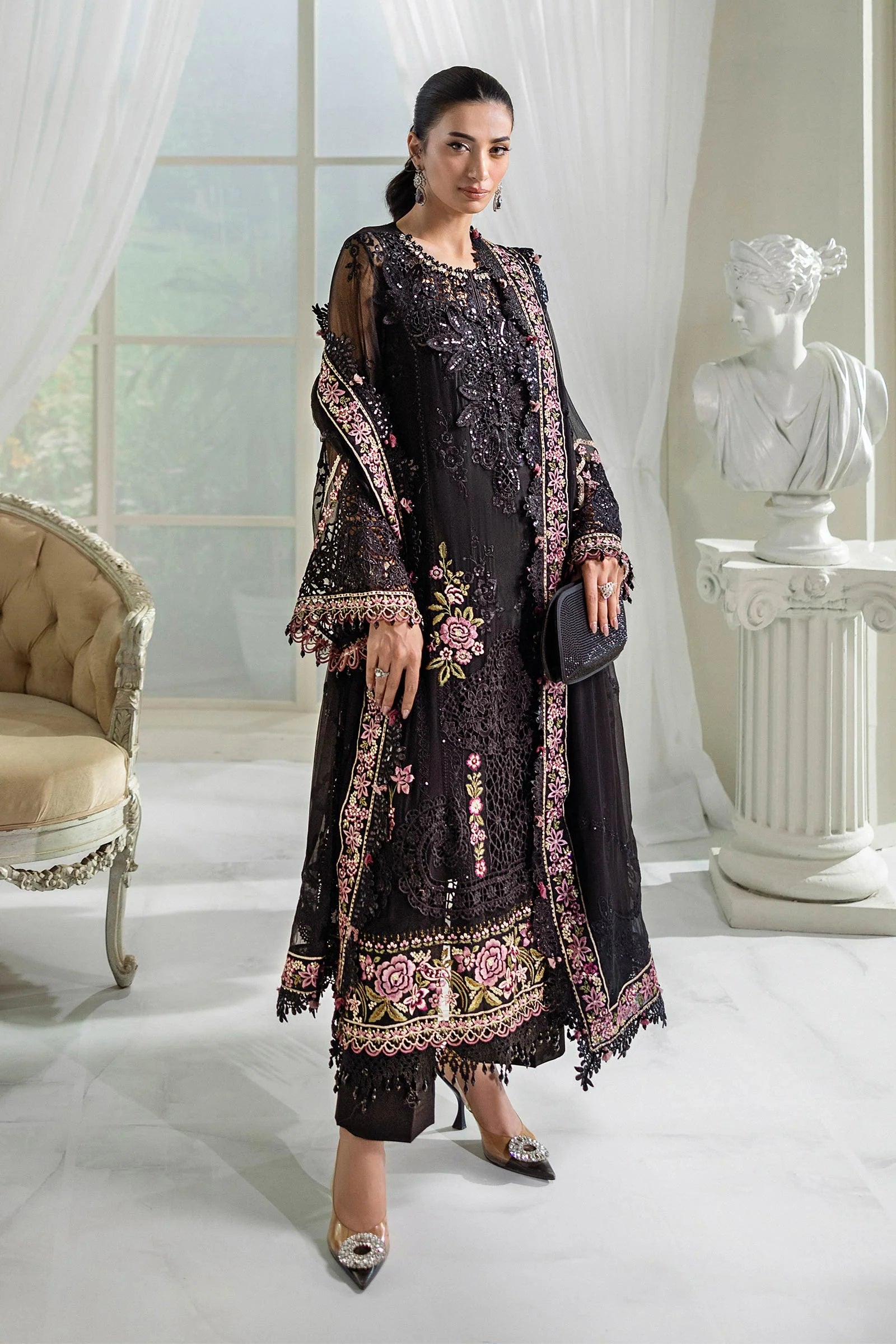 Maria B 3 Piece Embroidered Chiffon Suit | MPC-25-104