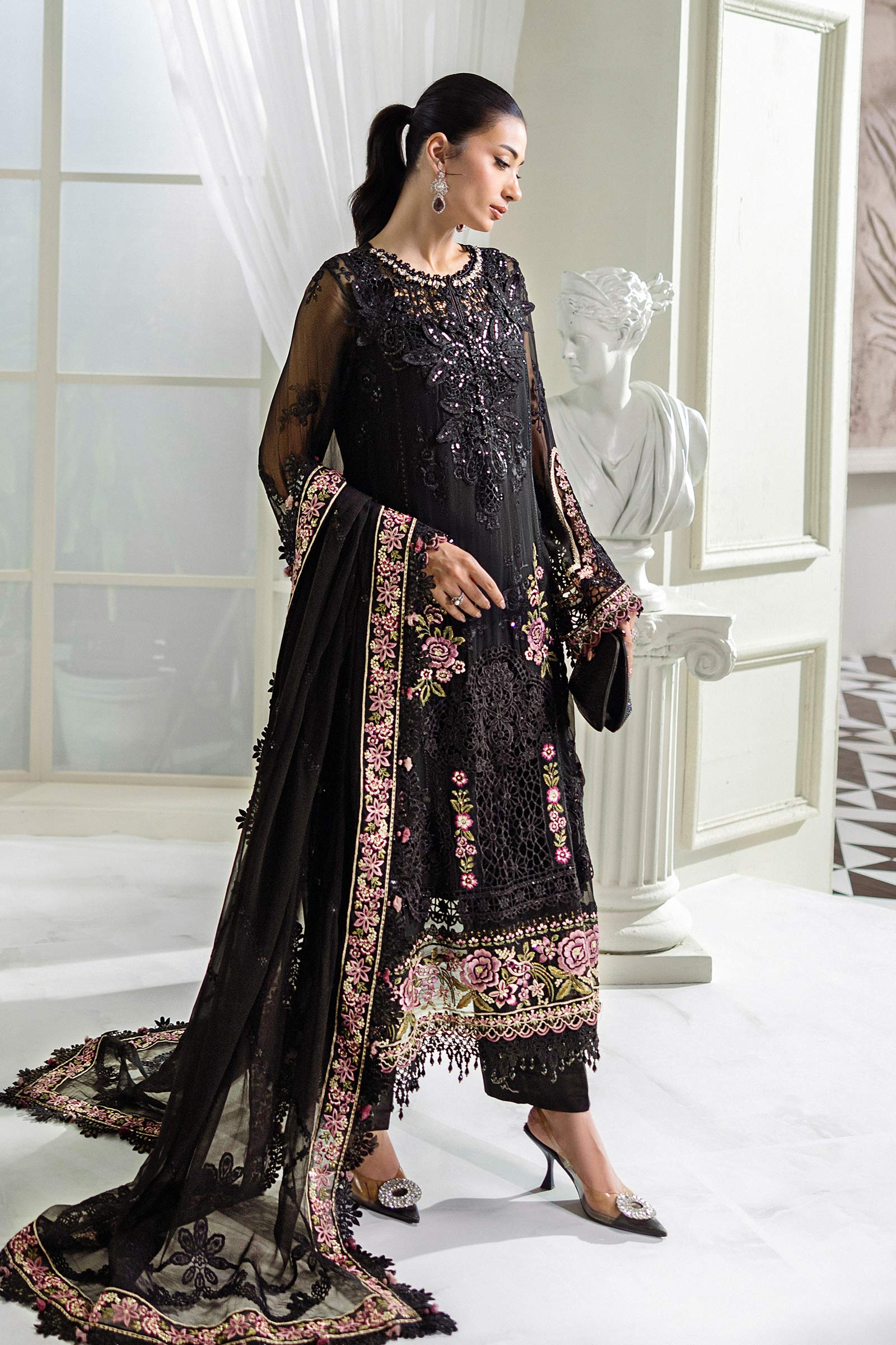 Maria B 3 Piece Embroidered Chiffon Suit | MPC-25-104