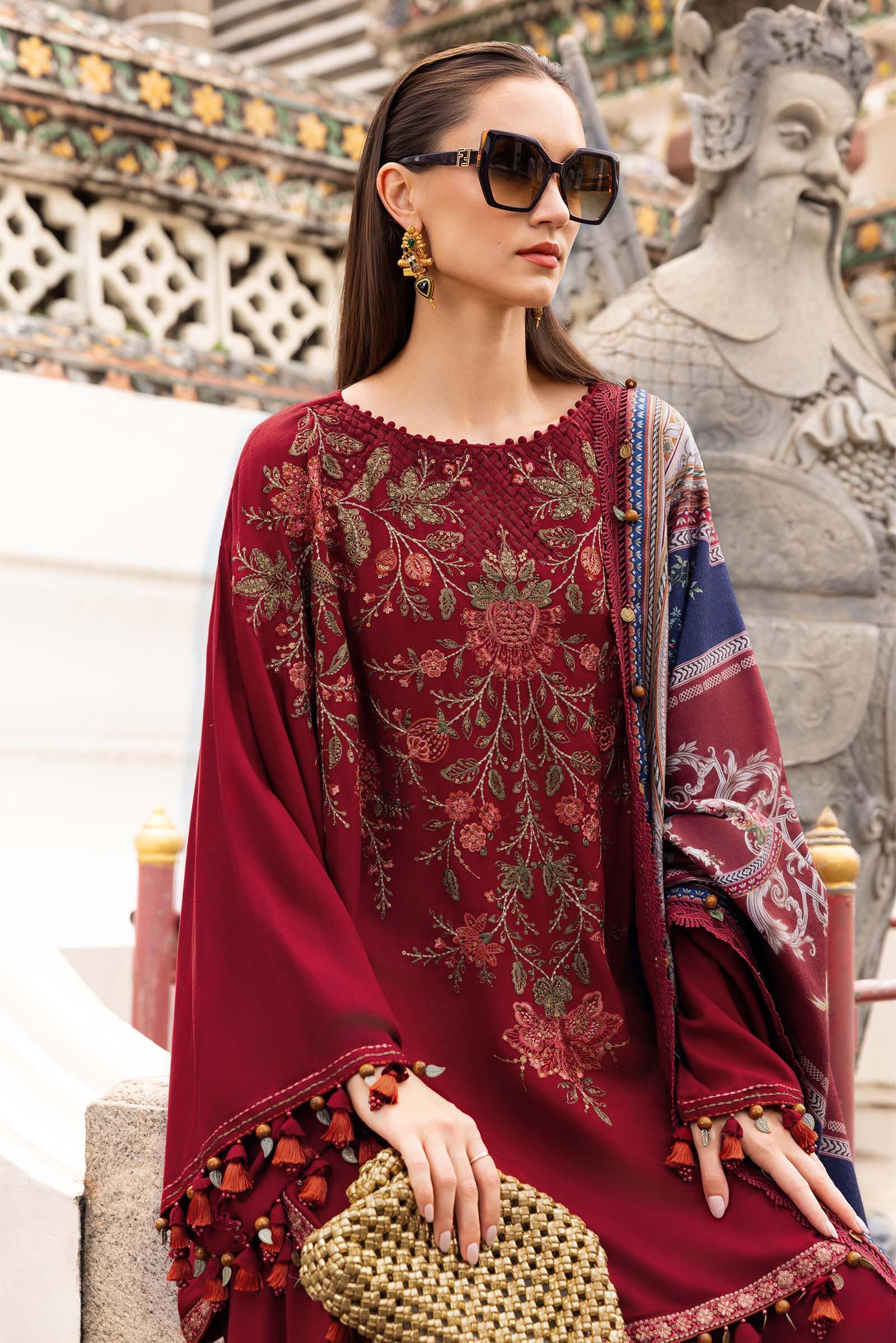 3 Piece Unstitched Embroidered Twill Linen Suit - Rang-e-Khaas